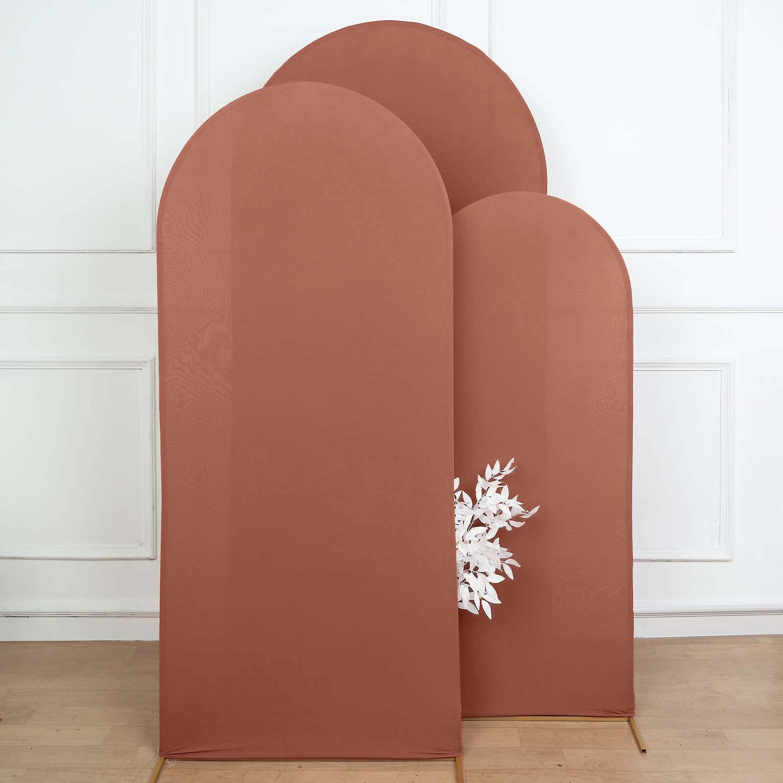 6ft Matte Terracotta (Rust) Spandex Fitted Chiara Backdrop Stand Cover For Round Top Wedding Arch