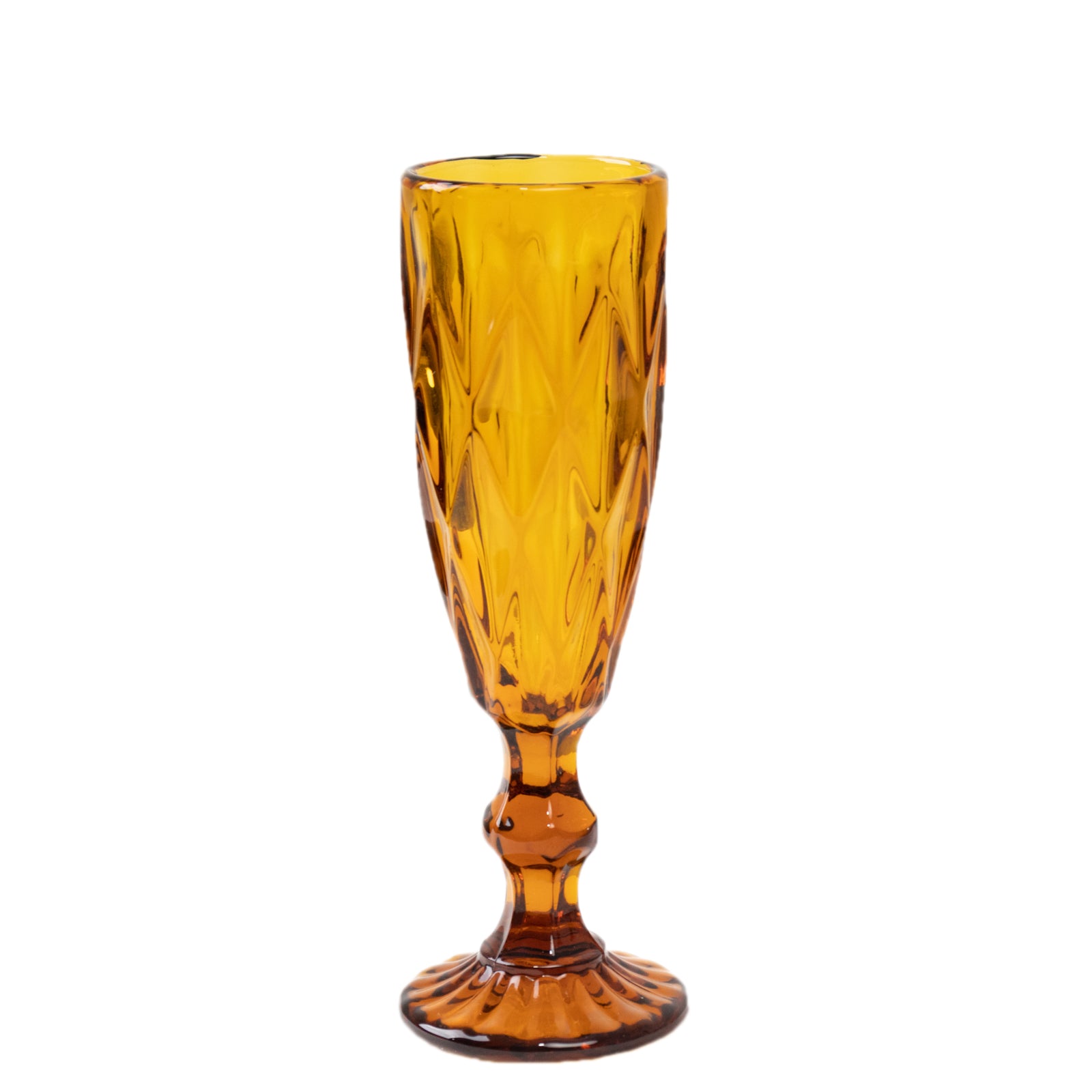 6-Pack Champagne Flute Glasses Transparent Amber Gold Textured Crystal Cut Design - Chic Wine Goblets for Parties & Events 6oz 8