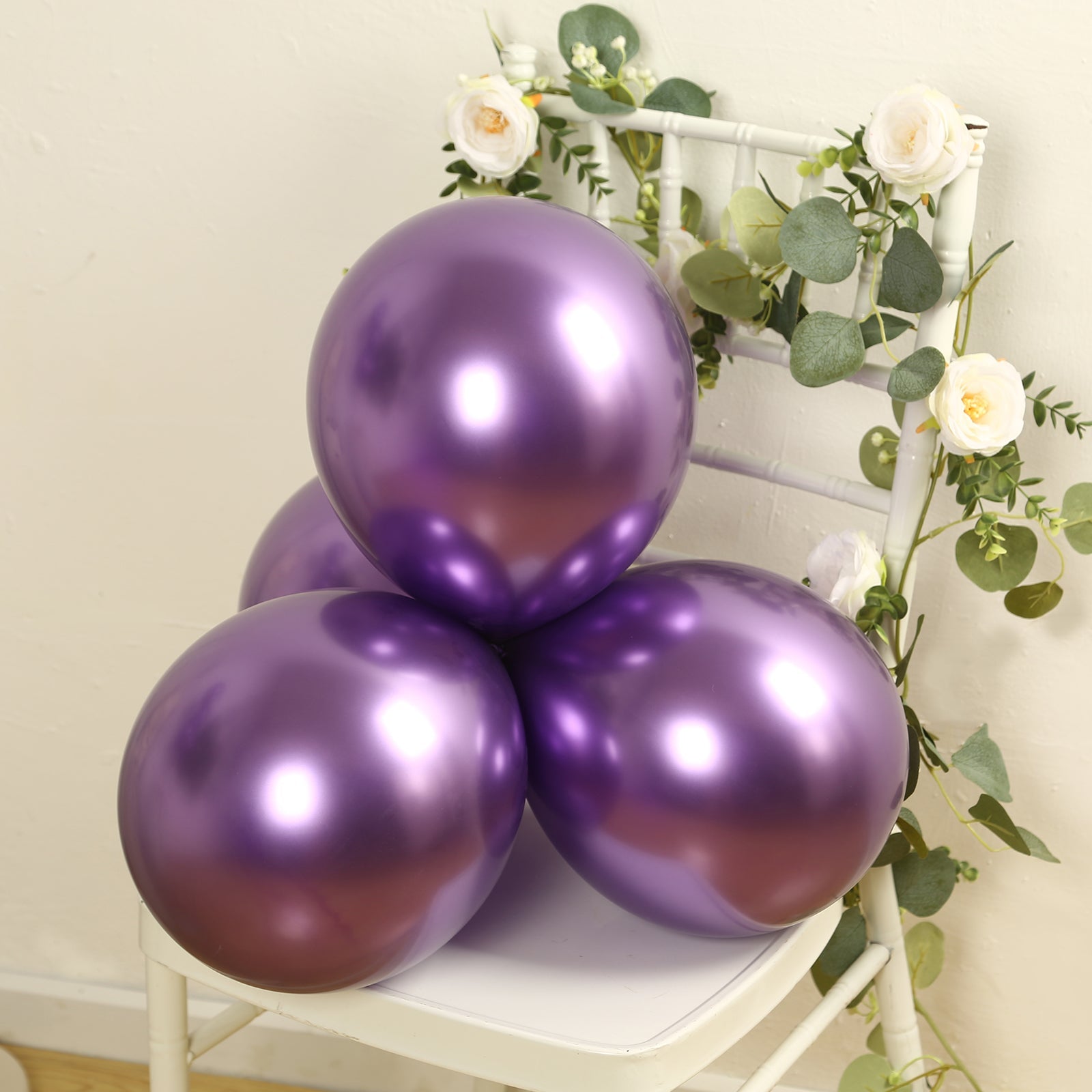 50 Pack Chrome Purple Biodegradable Latex Balloons 12, Thick Eco Friendly Metallic Party Balloons