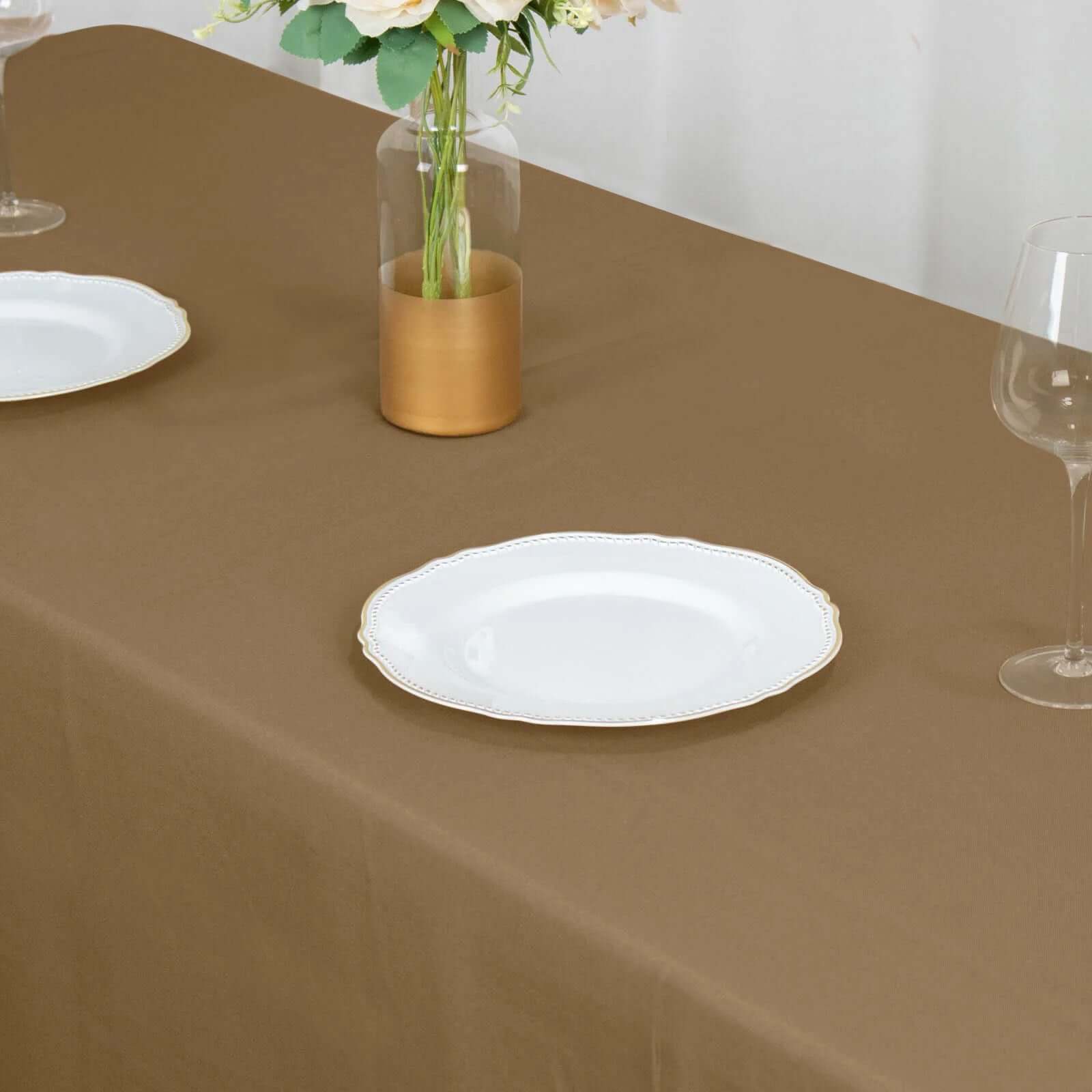 Polyester 90x132 Rectangle Tablecloth Taupe - Seamless Wrinkle-Resistant Table Cover