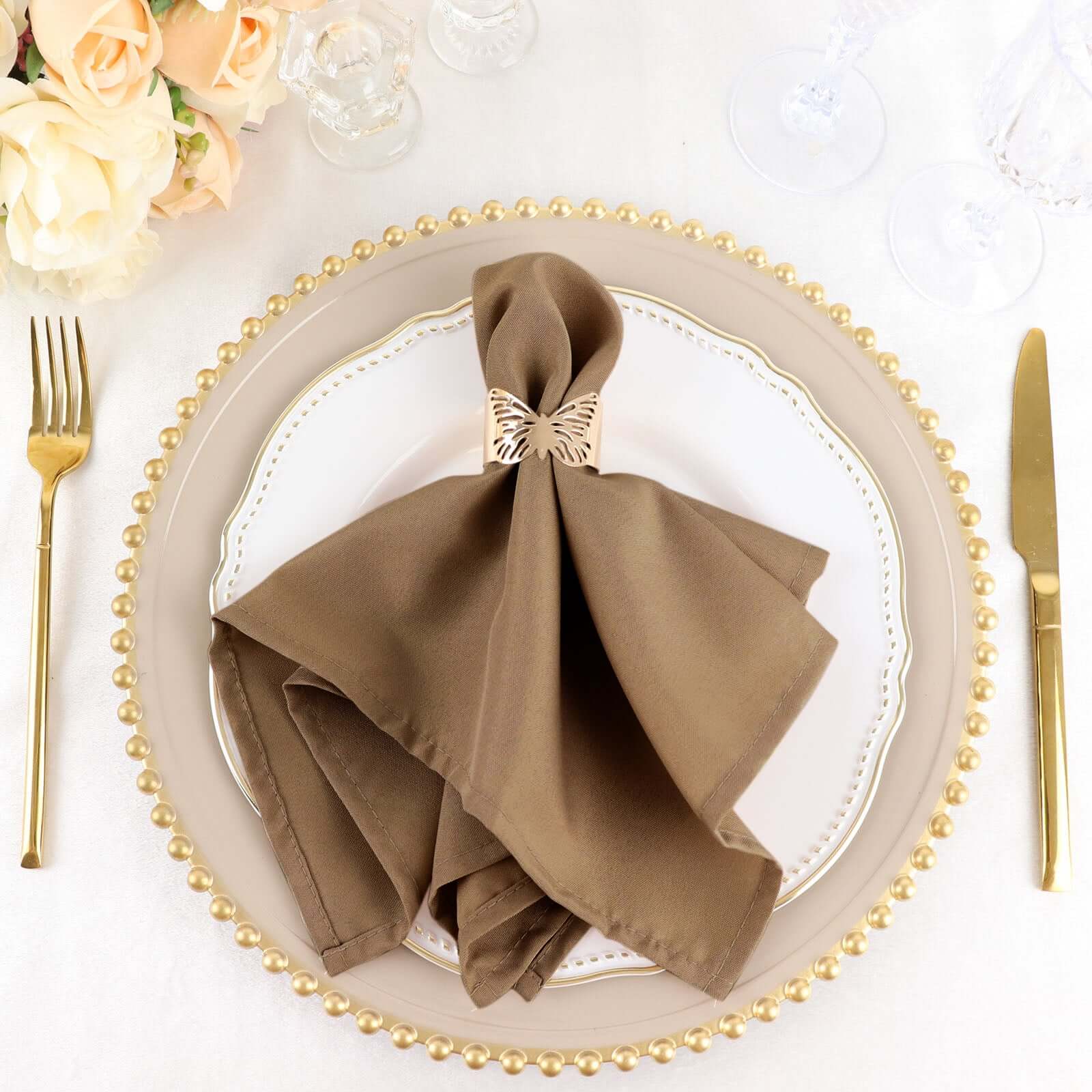 5 Pack Polyester 17x17 Napkins Taupe - Durable & Wrinkle Resistant Dinner Napkins