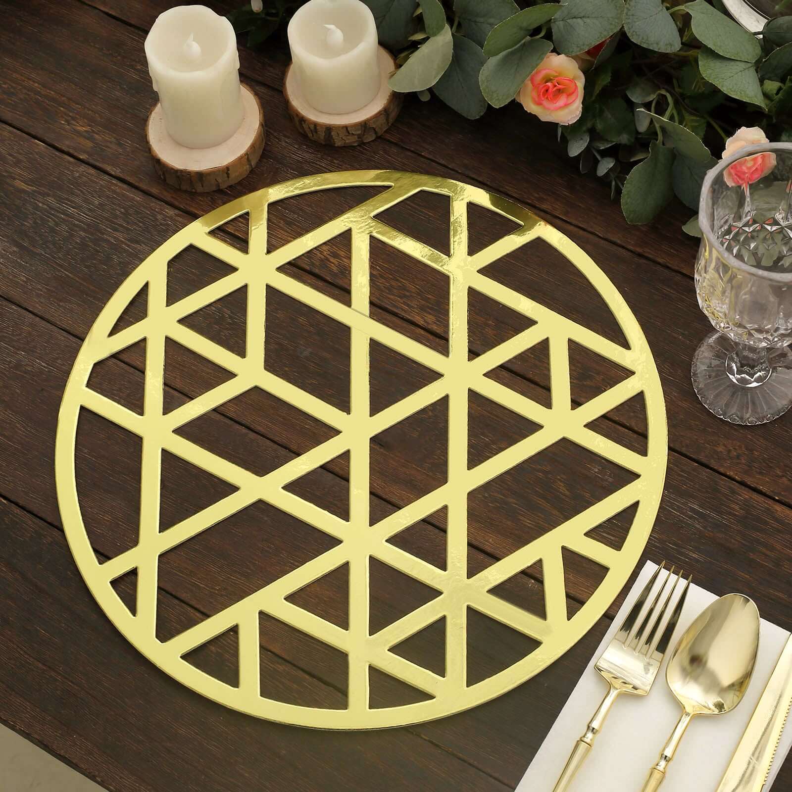 6-Pack Disposable Table Placemats in Metallic Gold Laser Cut Geometric Triangle Design - 700GSM Cardboard Placemats for Glamorous Table Settings 13