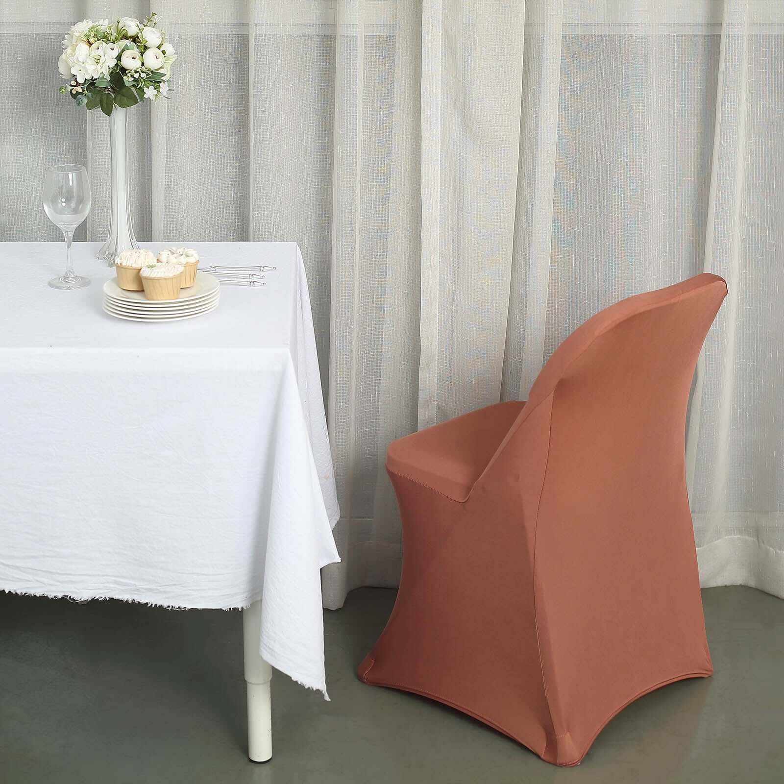 Stretch Spandex Chair Cover Terracotta (Rust) for Folding Chairs - Reusable & Wrinkle-Resistant 160GSM Fitted Slipcover