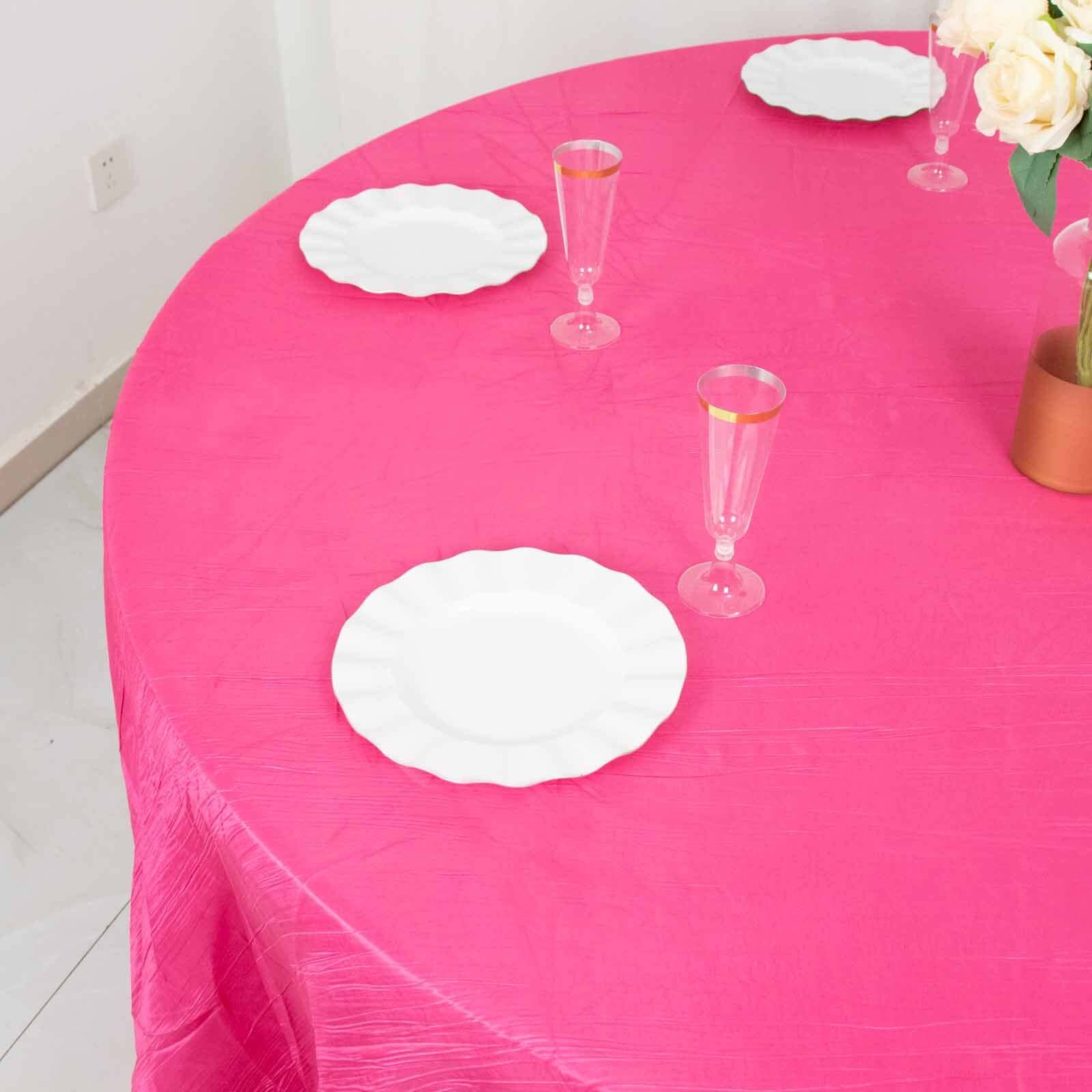 Taffeta 120 Round Tablecloth Fuchsia - Seamless Accordion Crinkle Table Cover