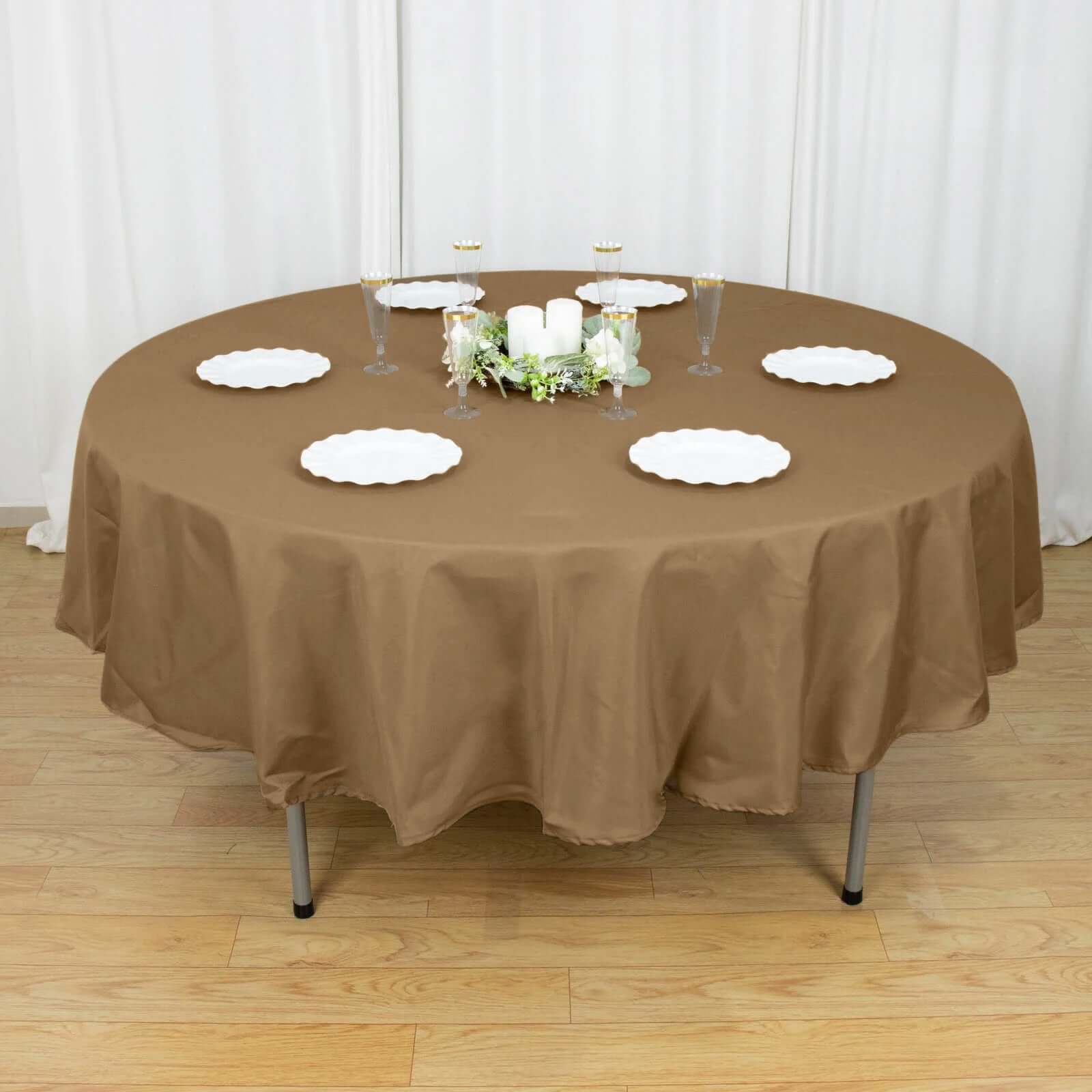 Polyester 90 Round Tablecloth Taupe - Stain & Wrinkle-Resistant Table Cover