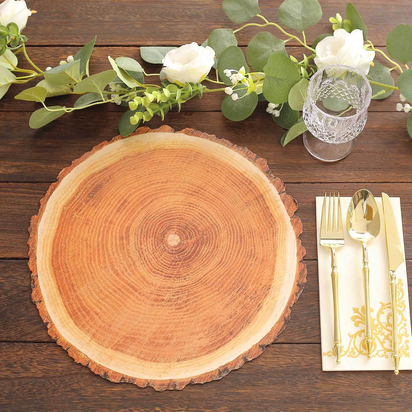 6-Pack Disposable Table Placemats in Natural Wood Slice Print - 700GSM Cardboard Placemats for Boho Farmhouse Decor 13