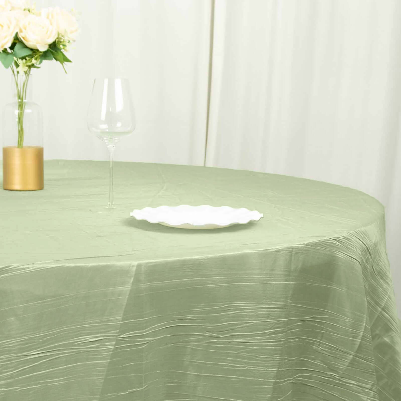 Taffeta 120 Round Tablecloth Sage Green - Seamless Accordion Crinkle Table Cover