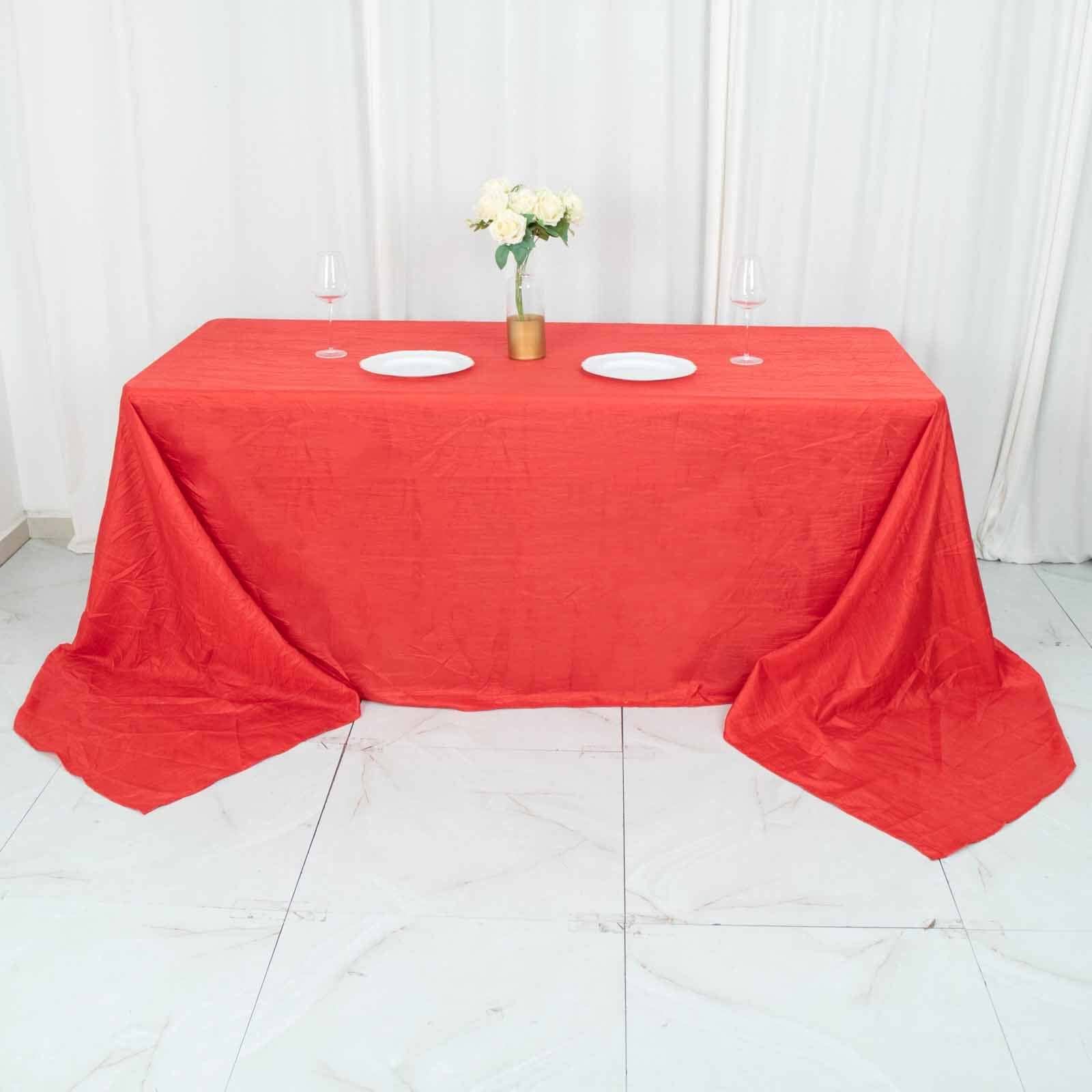 Taffeta 90x156 Rectangle Tablecloth Red - Accordion Crinkle Seamless Table Cover