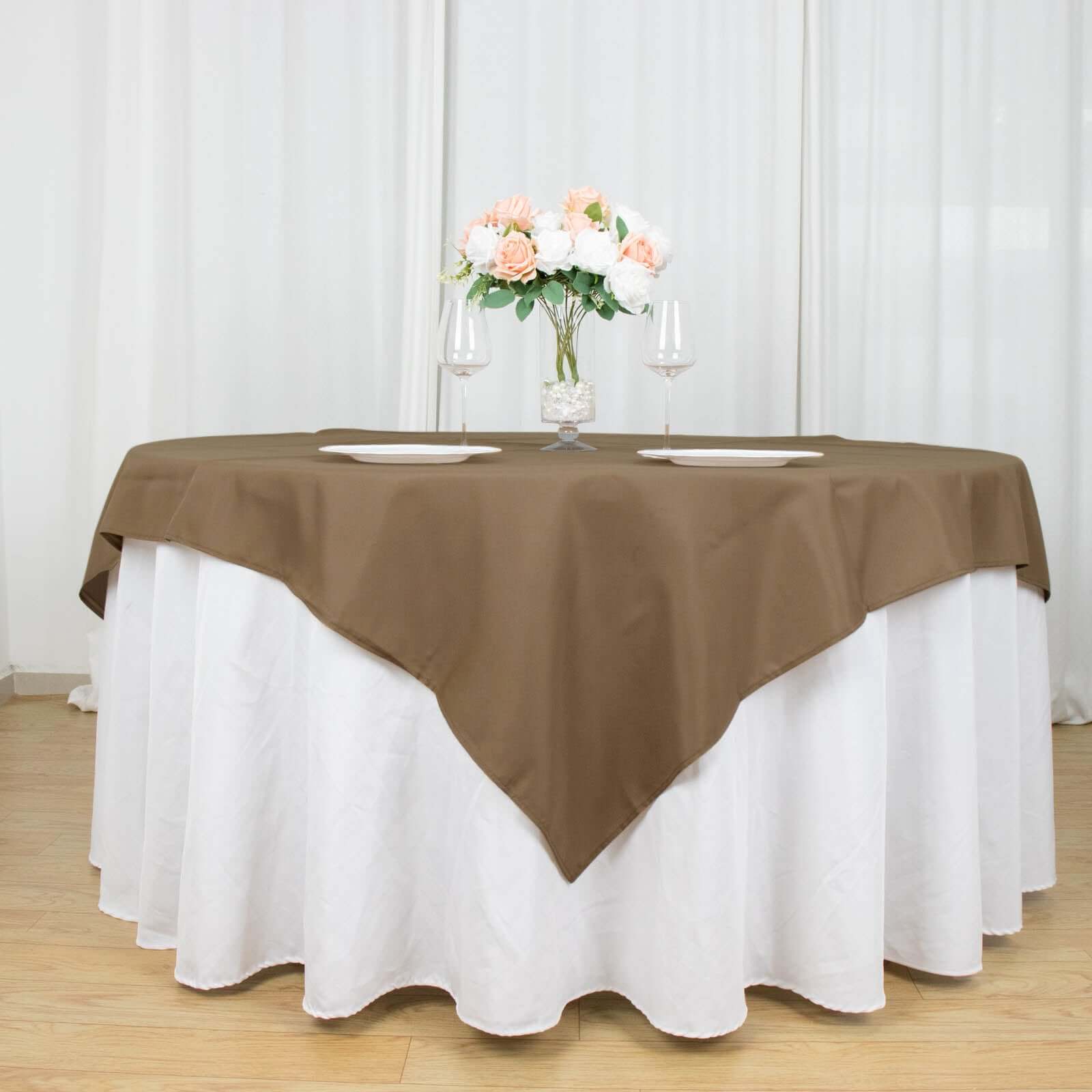 Polyester 70x70 Table Overlay Square Tablecloth Taupe - Wrinkle-Resistant & Durable Table Cover