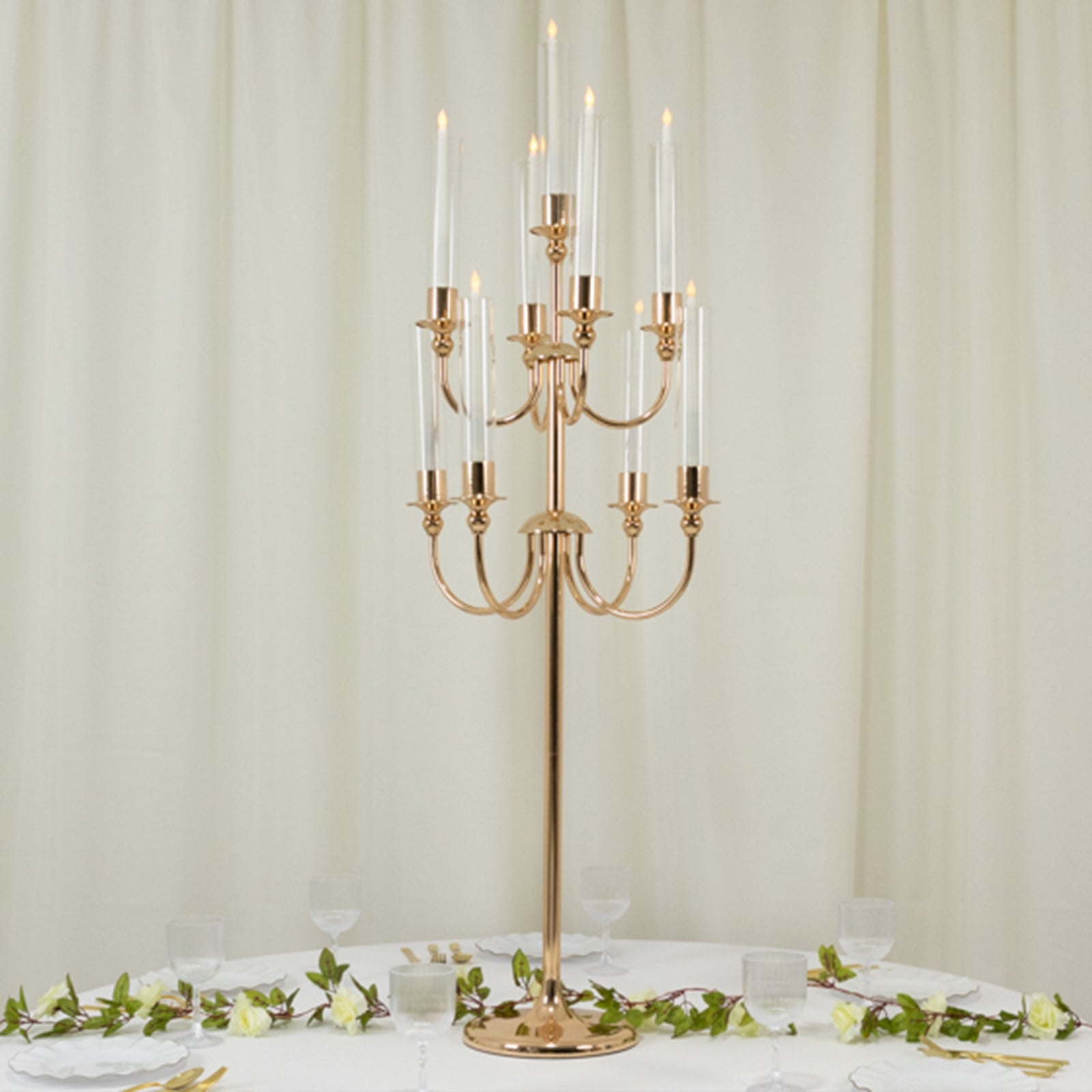 Metal Floor Candelabra Candle Holder, 9-Arm Vintage Taper Stand Gold Table Centerpiece for Weddings & Parties 46 Tall