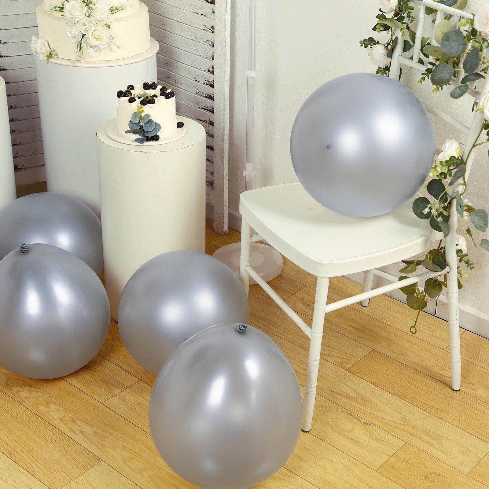 10 Pack Chrome Silver Biodegradable Latex Balloons 18, Thick Eco Friendly Metallic Party Balloons