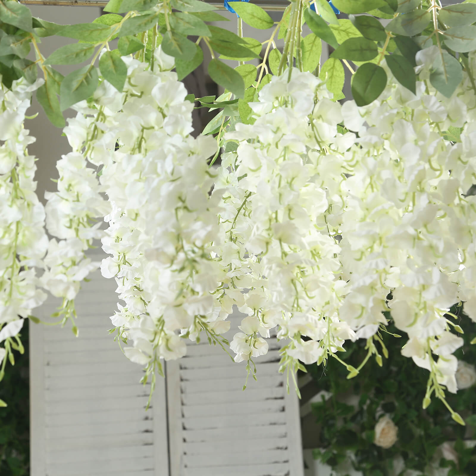 6 Pack Cream Silk Wisteria Vines Hanging Plants, Long Artificial Flowers Bushes - 4 Full Strands in 1 Bush - 21