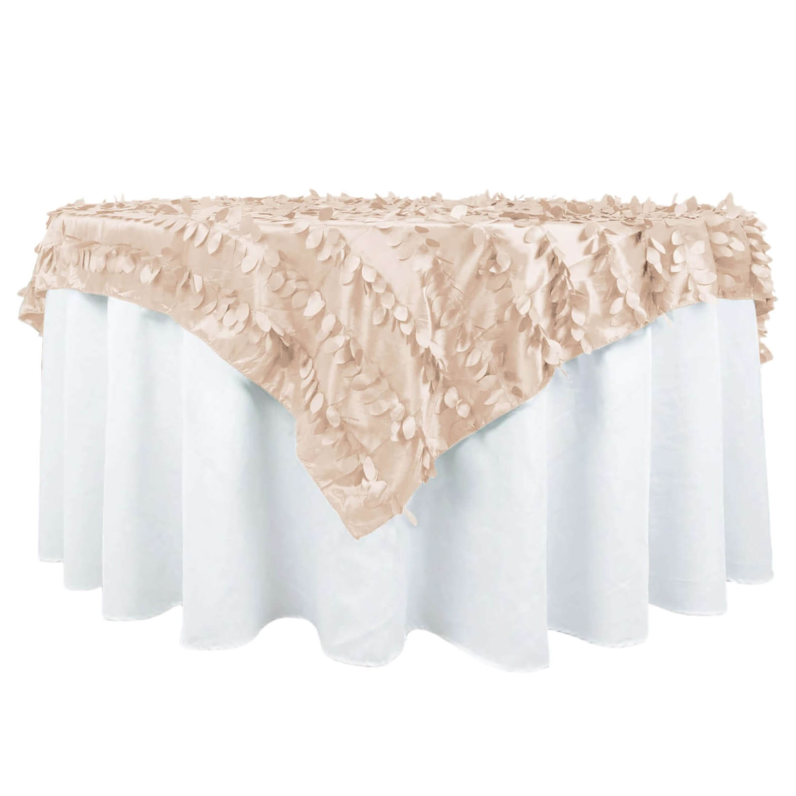 Taffeta 72x72 Table Overlay Square Tablecloth Beige - 3D Leaf Petal Table Cover