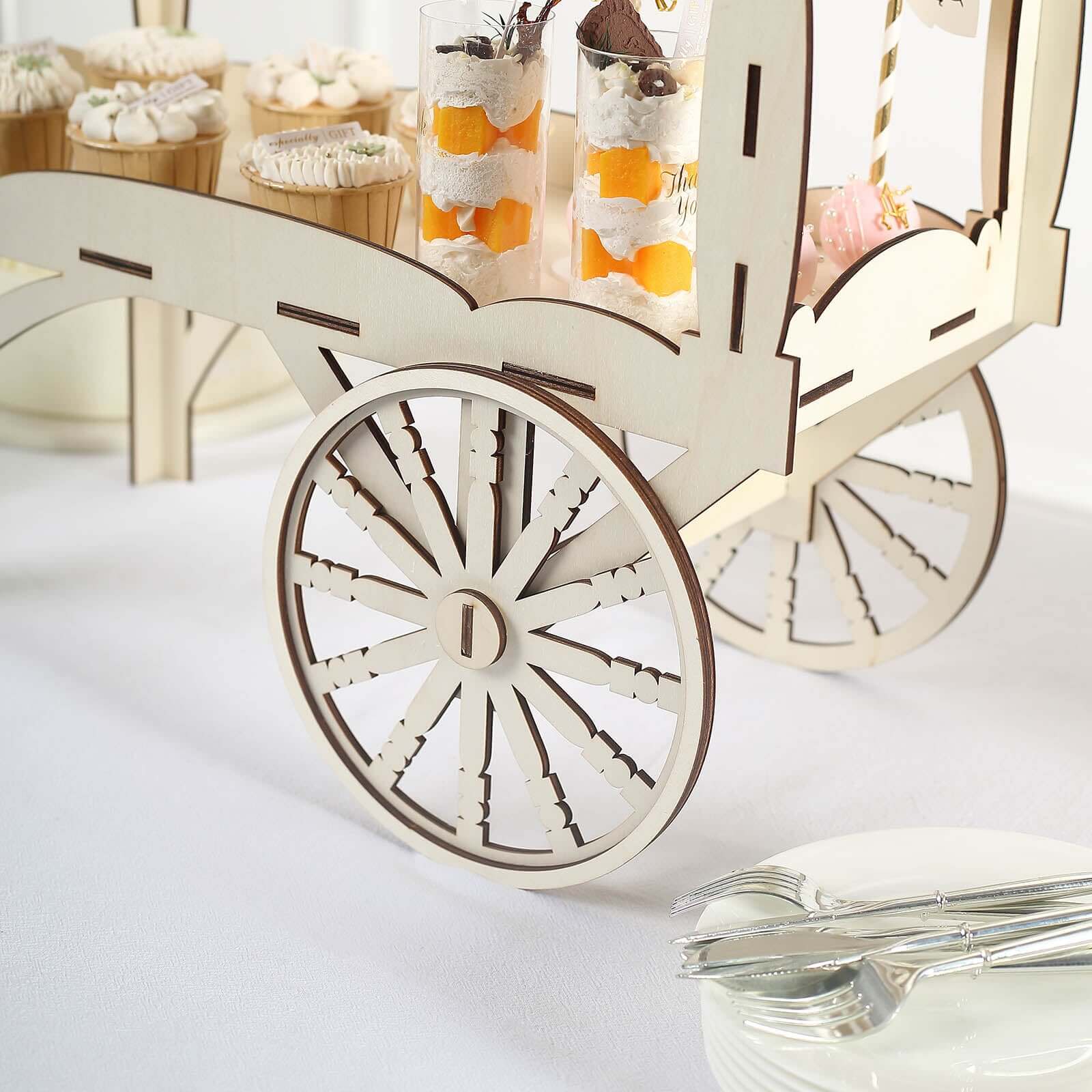 Mini Wooden Dessert Display Candy Cart Sweet Stall Design Natural - Tabletop Cupcake Stand 25