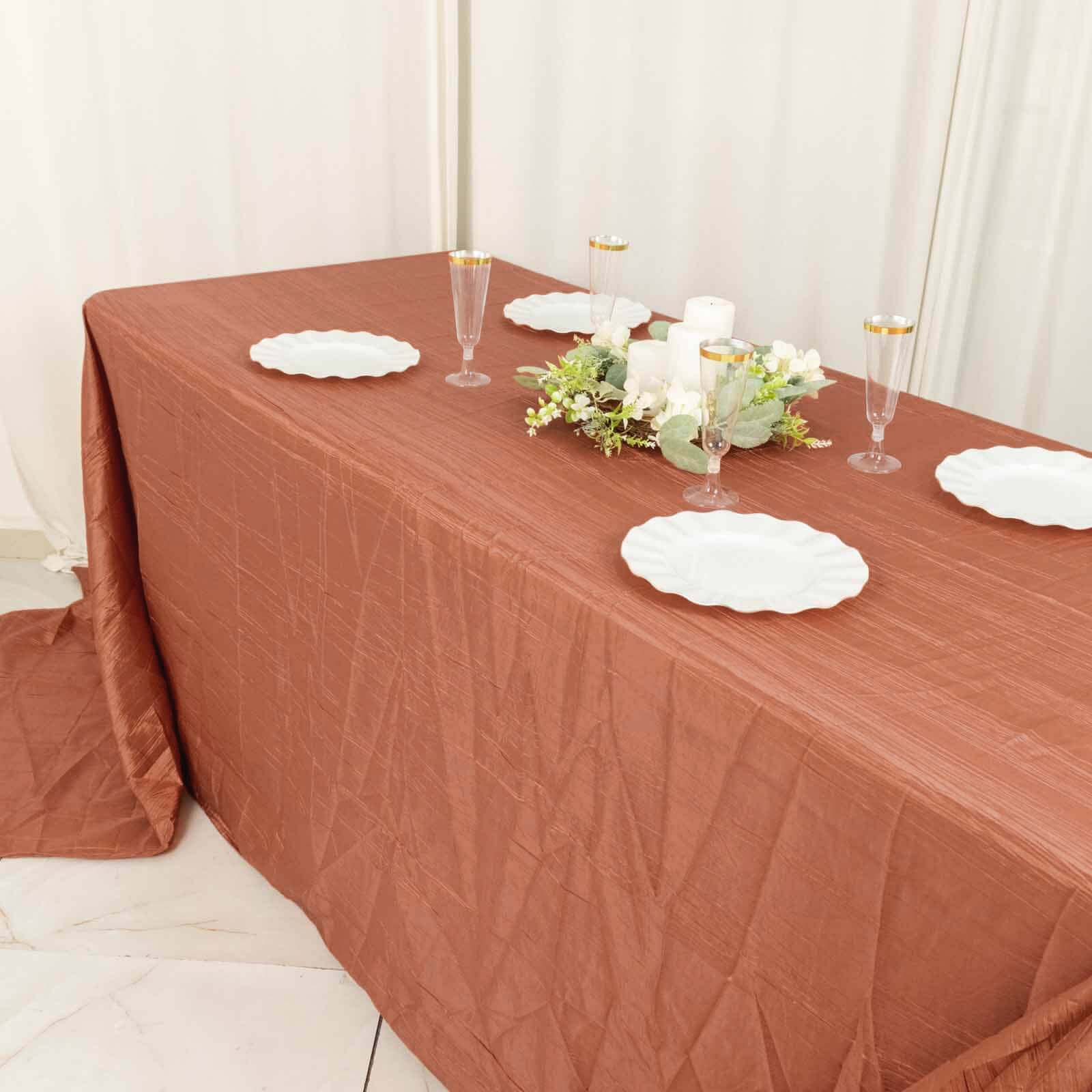 Taffeta 90x156 Rectangle Tablecloth Terracotta (Rust) - Accordion Crinkle Seamless Table Cover