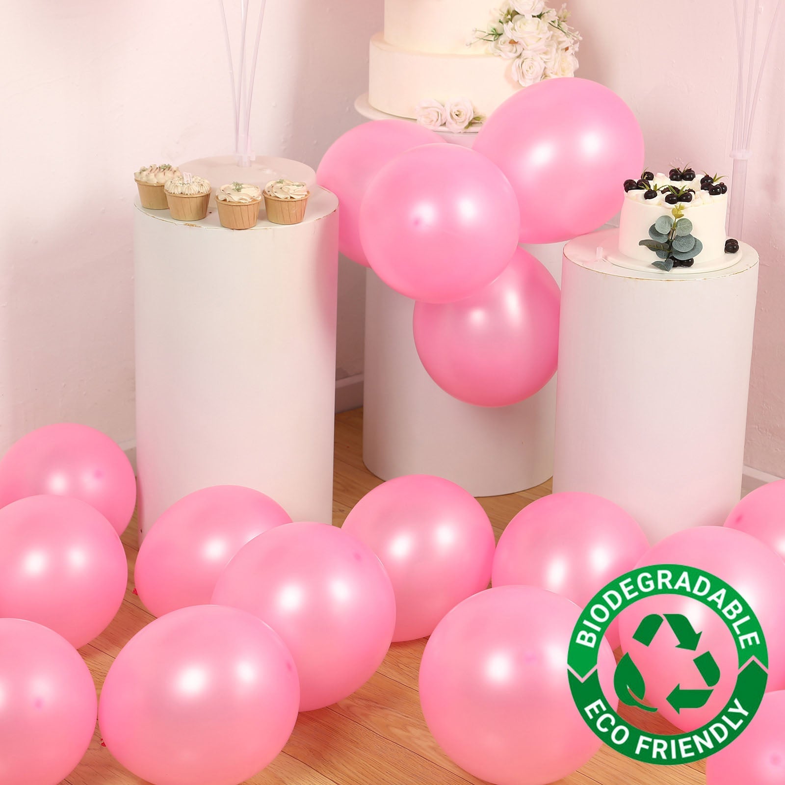 50 Pack Pink Biodegradable Balloons, 12 Thickened Extra Strong Eco-friendly Latex Helium Party Balloons