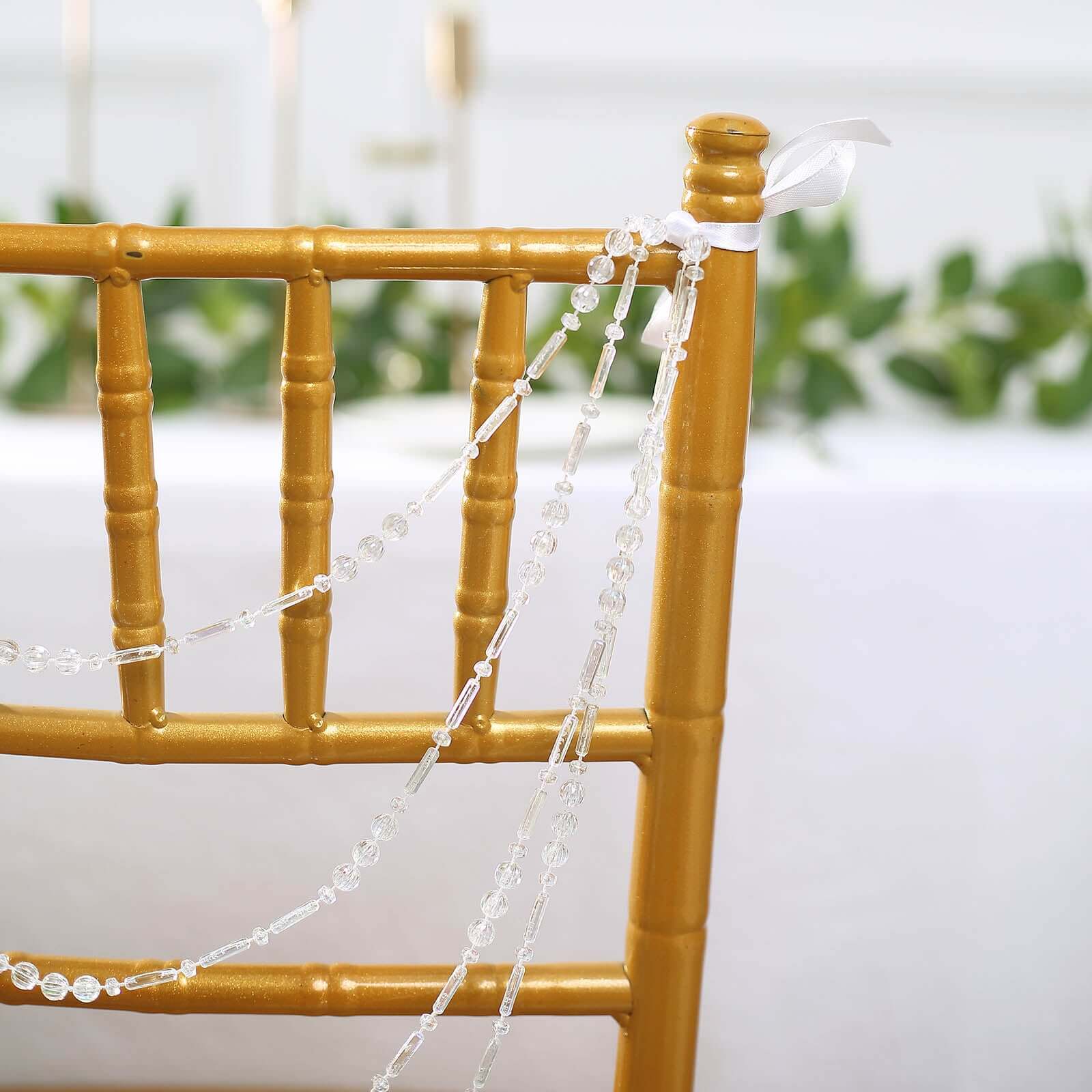 Faux Pearl Beaded 16 Chair Back Garland Sash Iridescent Gatsby-Inspired Style - Pre-Tied Chic Wedding Decor for Chiavari Chairs