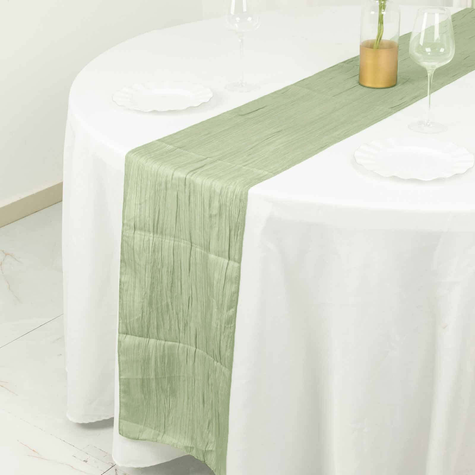 Taffeta 12x108 Table Runner Sage Green - Accordion Crinkle Design