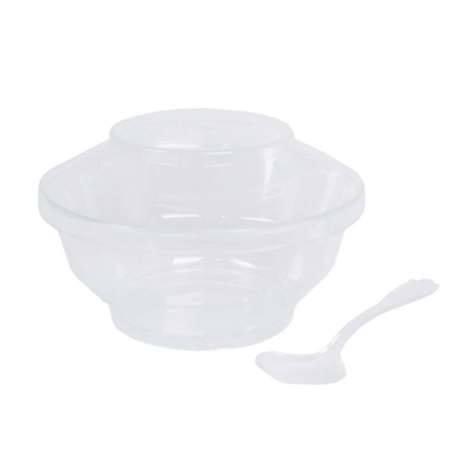 24-Pack Plastic Mini Party Bowl Set Clear with Lid and Spoon - Ideal for Desserts 3.5oz