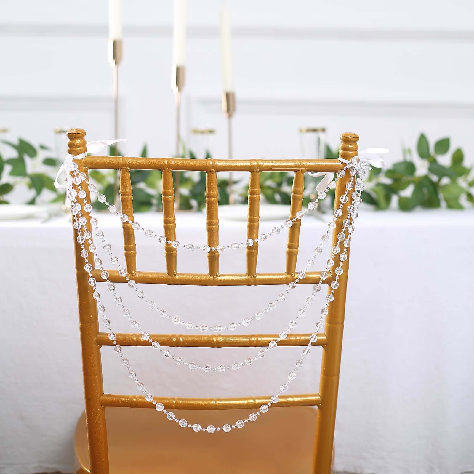 Faux Pearl Beaded 16 Chair Back Garland Sash Clear Gatsby-Inspired Style - Pre-Tied Chic Wedding Decor for Chiavari Chairs