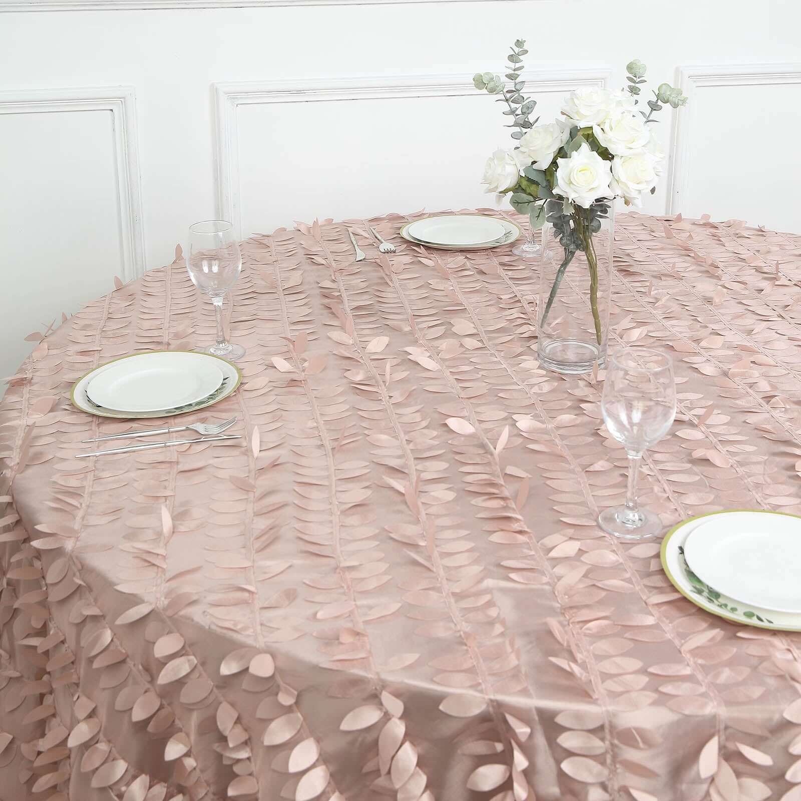 Taffeta 132 Round Tablecloth Dusty Rose | 3D Leaf Petal Design Seamless Table Cover