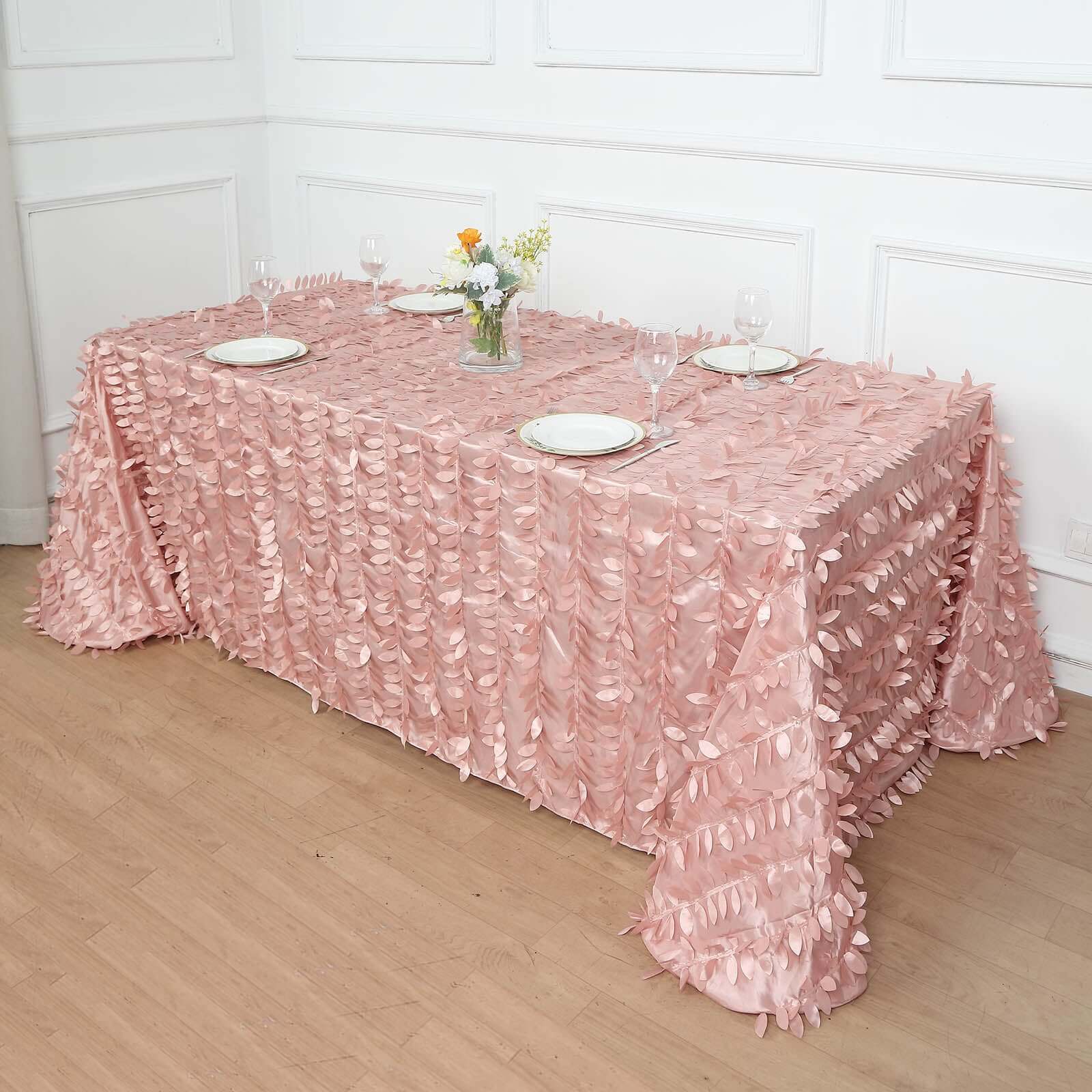 Taffeta 90x156 Rectangle Tablecloth Dusty Rose | 3D Leaf Petal Design Seamless Table Cover