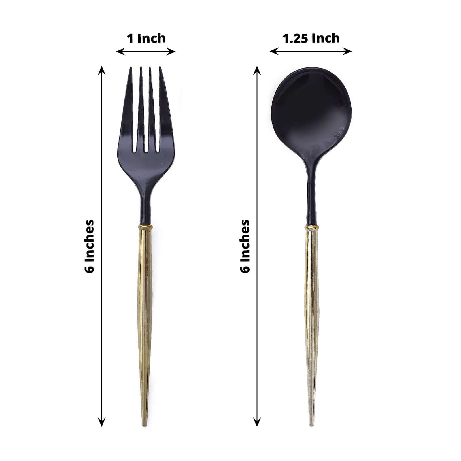 24-Pack Plastic Fork and Spoon Set Black/Gold - Heavy Duty Disposable Modern Utensils 6