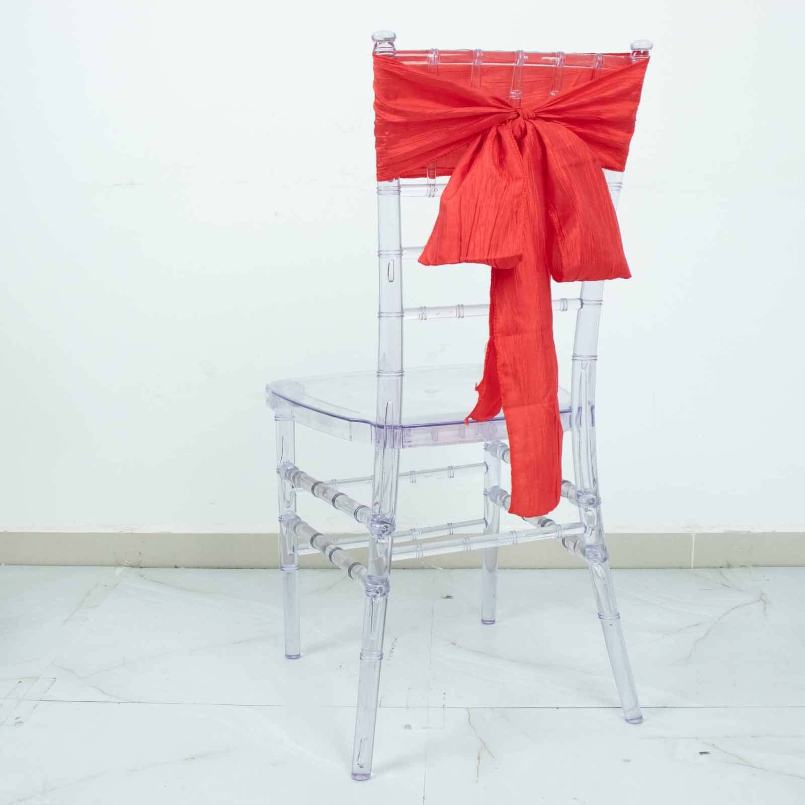 5 Pack Taffeta 6x106 Chair Sashes Red Accordion Crinkle Texture - Stylish Decor for Weddings & Gatherings