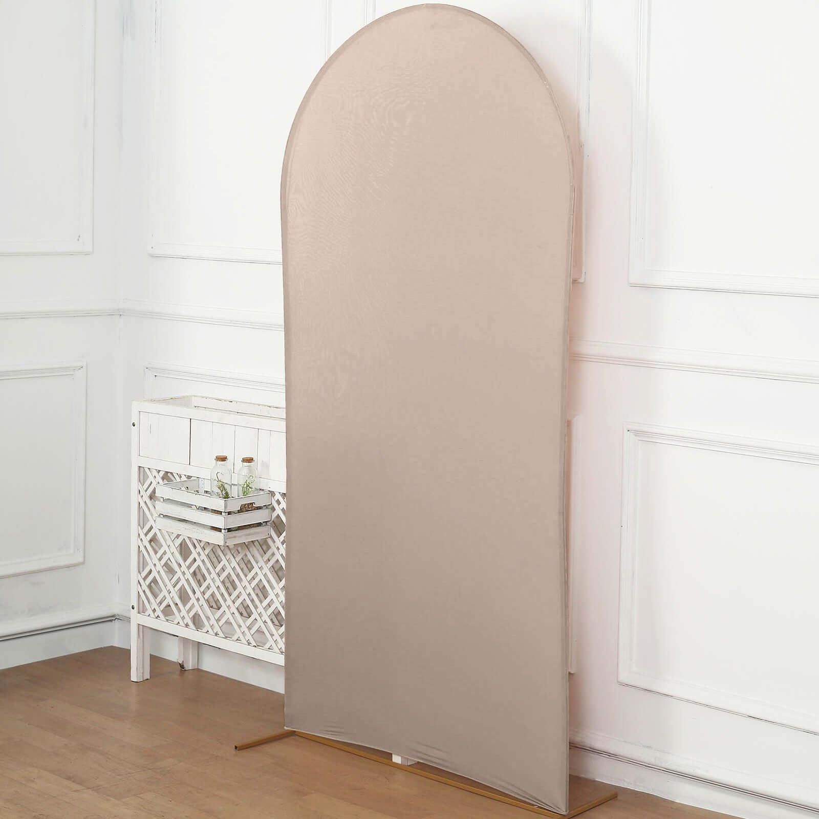 7ft Matte Nude Spandex Fitted Chiara Backdrop Stand Cover For Round Top Wedding Arch