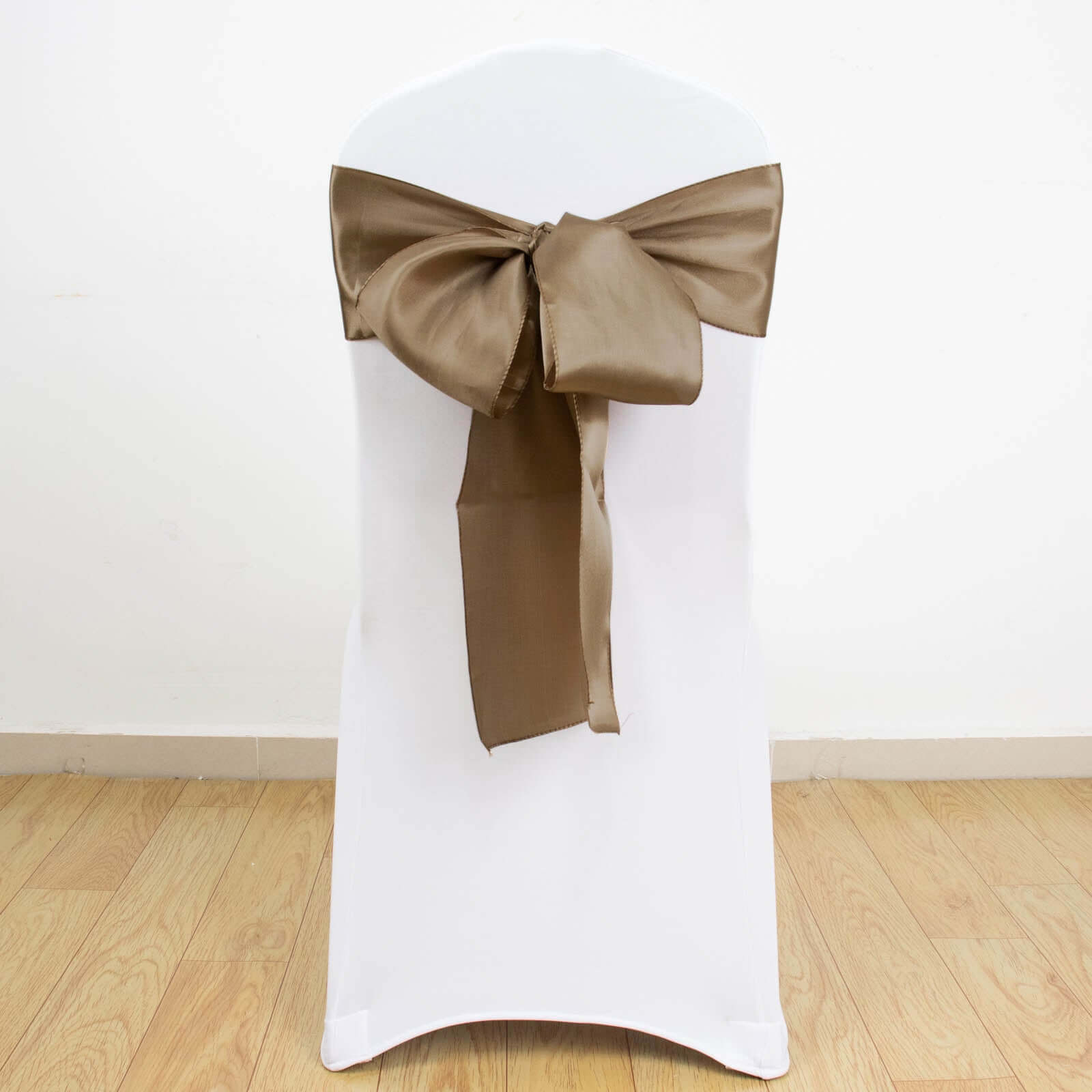 5 Pack Satin Chair Sashes Taupe - Durable Chair Bows with Shiny Finish 6x106