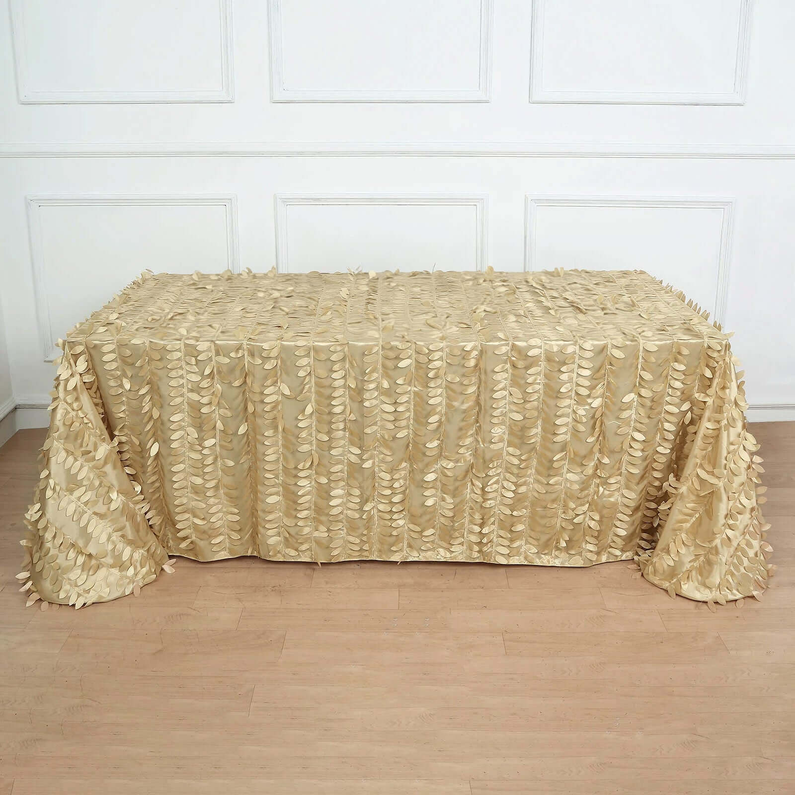 Taffeta 90x156 Rectangle Tablecloth Champagne | 3D Leaf Petal Design Seamless Table Cover