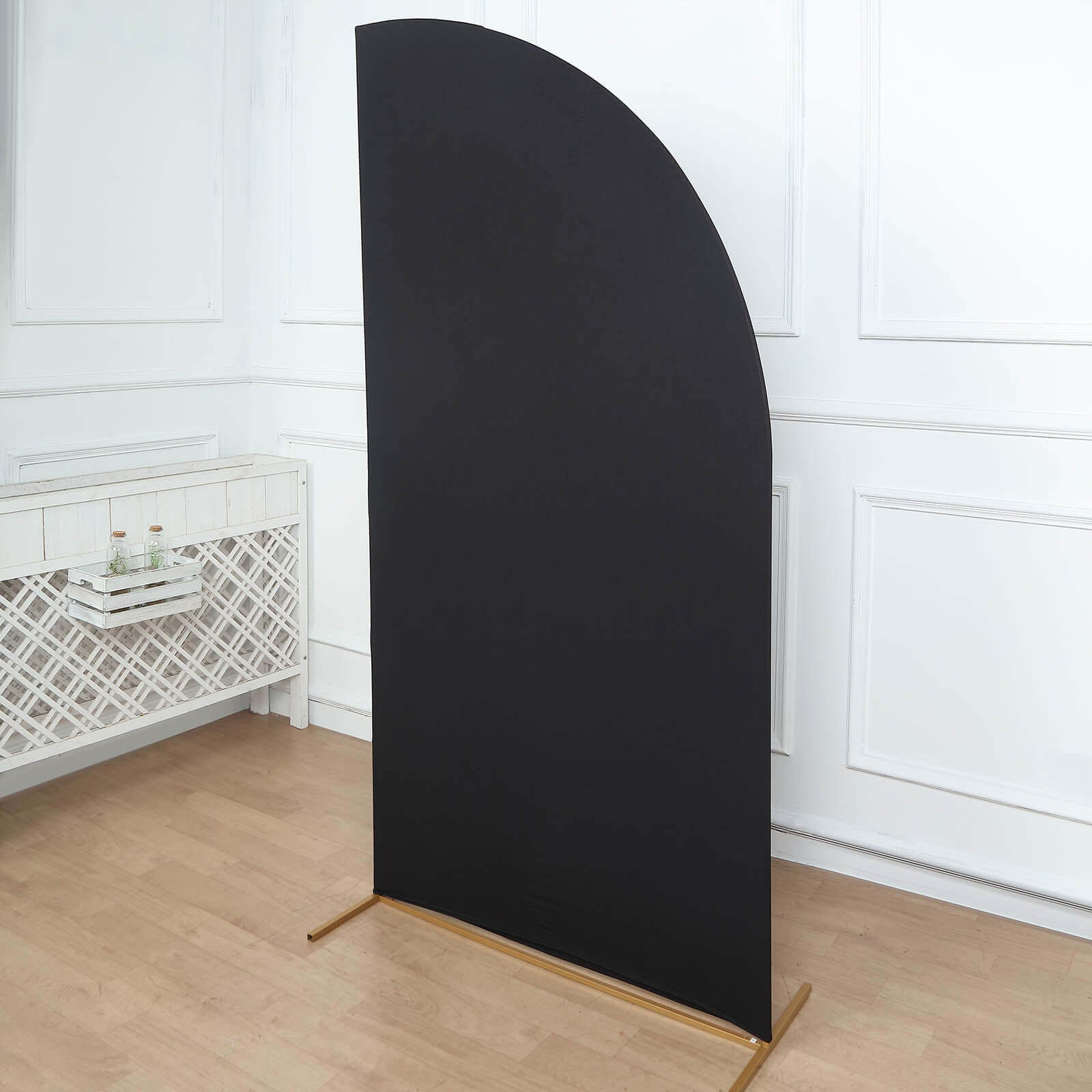 7ft Matte Black Spandex Half Moon Chiara Backdrop Stand Cover, Custom Fitted Wedding Arch Cover