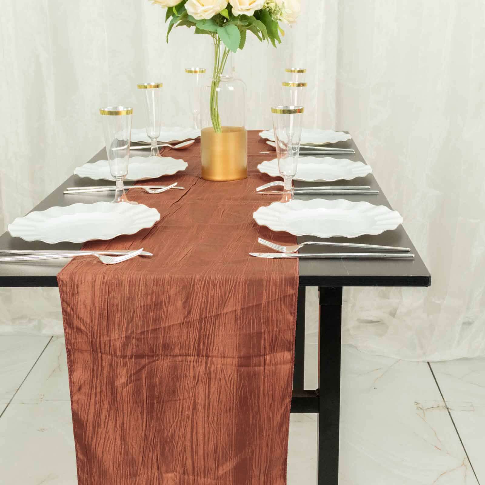 Taffeta 12x108 Table Runner Terracotta (Rust) - Accordion Crinkle Design