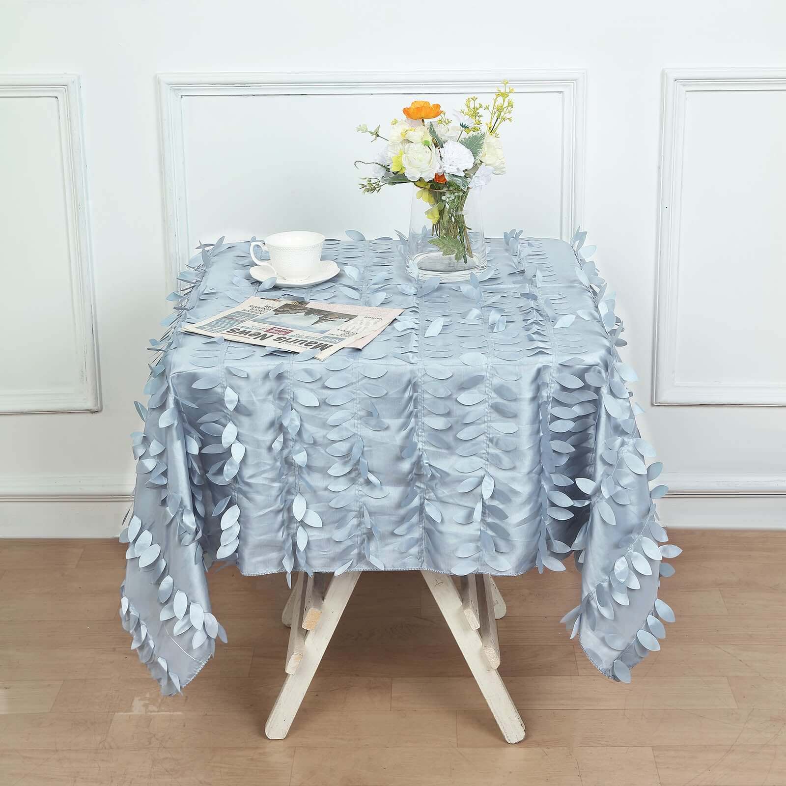 Taffeta 54x54 Square Tablecloth Dusty Blue 3D Leaf Petal Table Cover