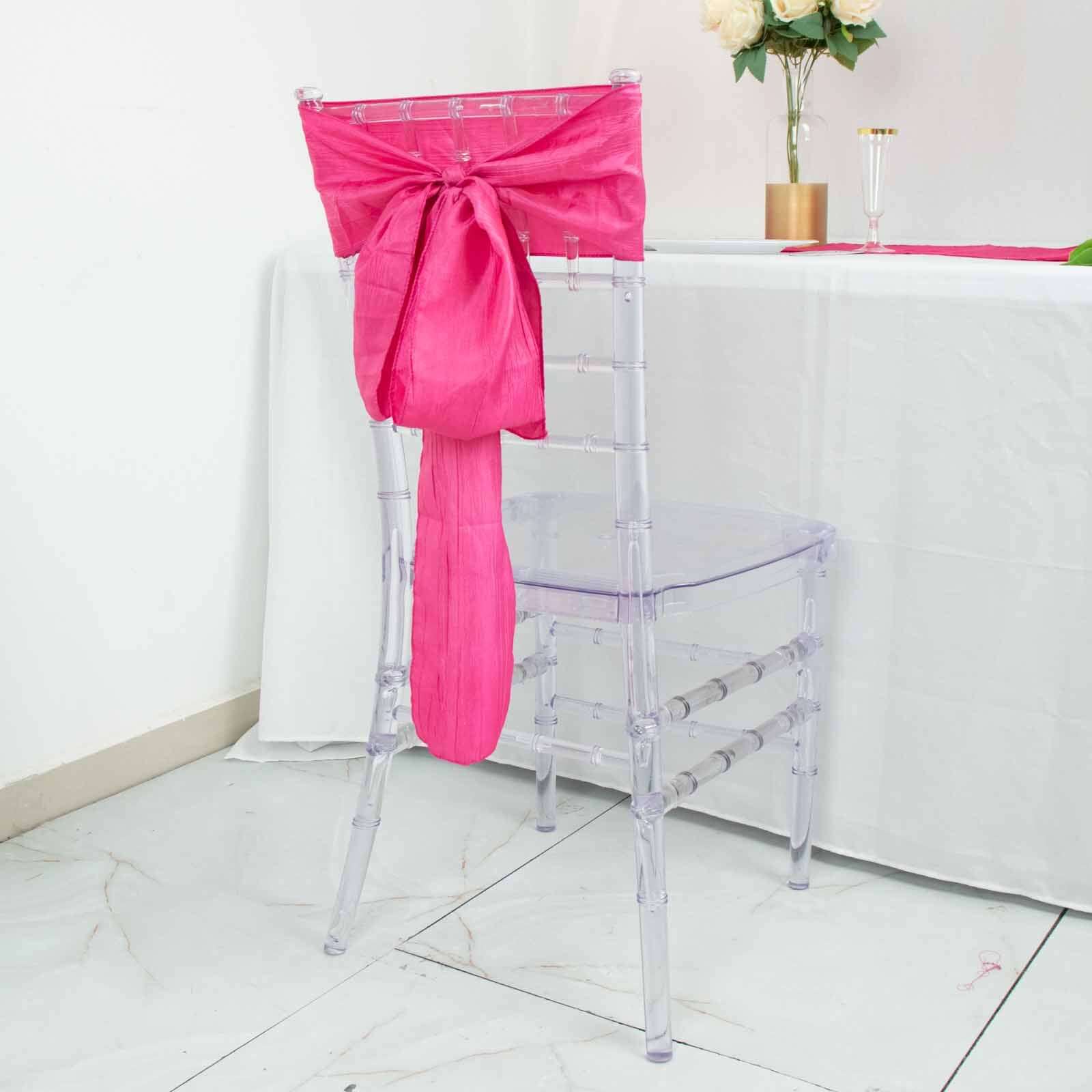 5 Pack Taffeta 6x106 Chair Sashes Fuchsia Accordion Crinkle Texture - Stylish Decor for Weddings & Gatherings