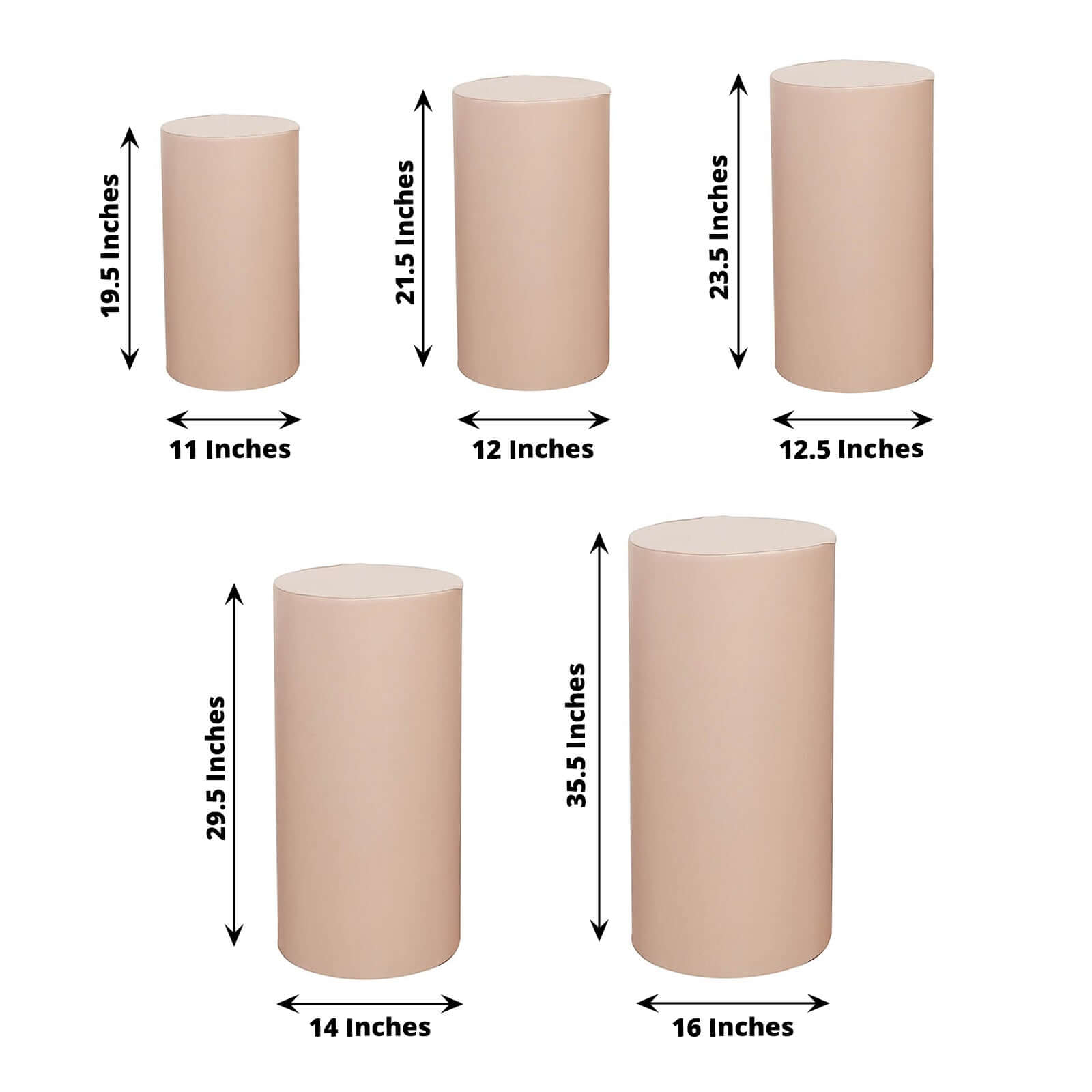 Set of 5 Nude Spandex Cylinder Pedestal Stand Covers, Stretchable Pillar Prop Covers - 160 GSM