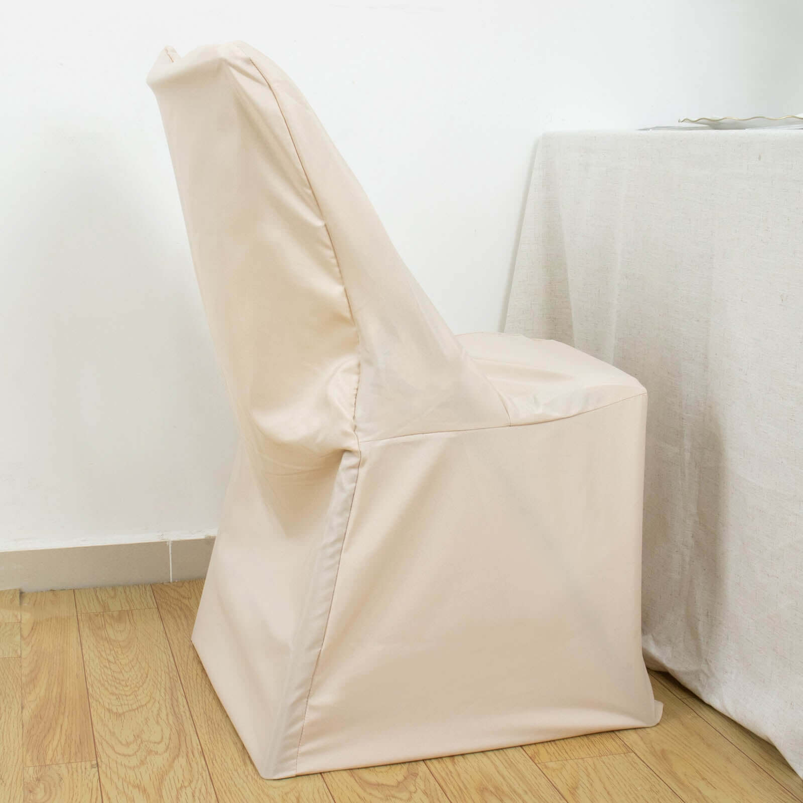 Polyester Chair Cover for Folding Lifetime Chairs Beige - Reusable Durable Slip-On Cover