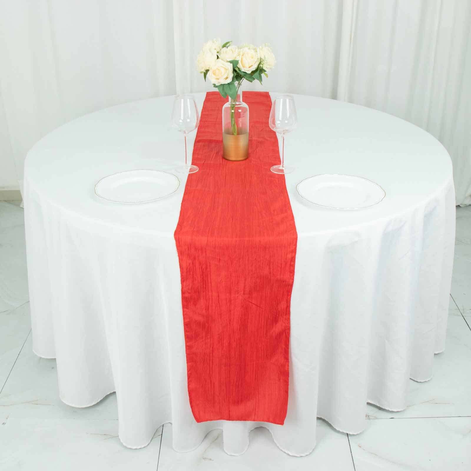 Taffeta 12x108 Table Runner Red - Accordion Crinkle Design