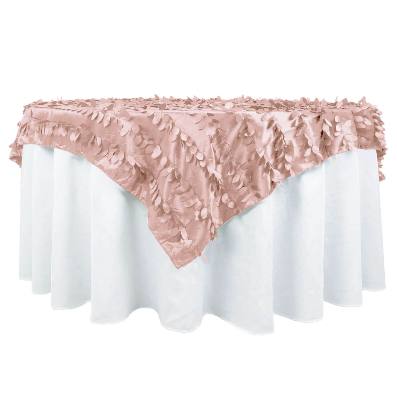 Taffeta 72x72 Table Overlay Square Tablecloth Dusty Rose - 3D Leaf Petal Table Cover