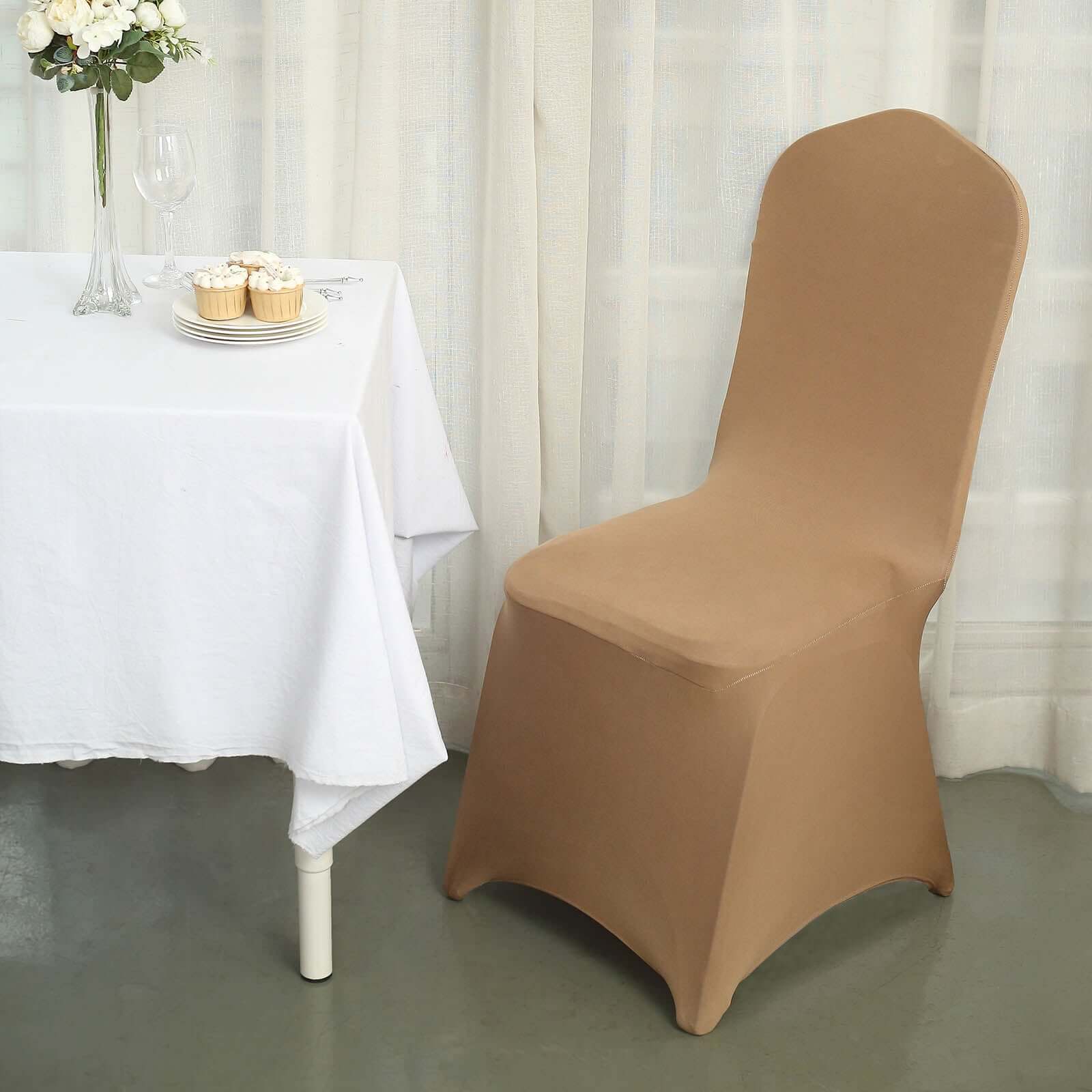 Spandex Chair Cover for Banquet Chairs Taupe - Stretch 160GSM Fabric with Slip-On Slipcover