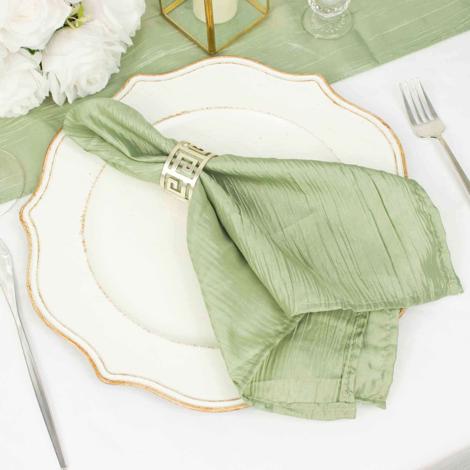 5 Pack Taffeta 20x20 Napkins Sage Green - Accordion Crinkle Dinner Napkins