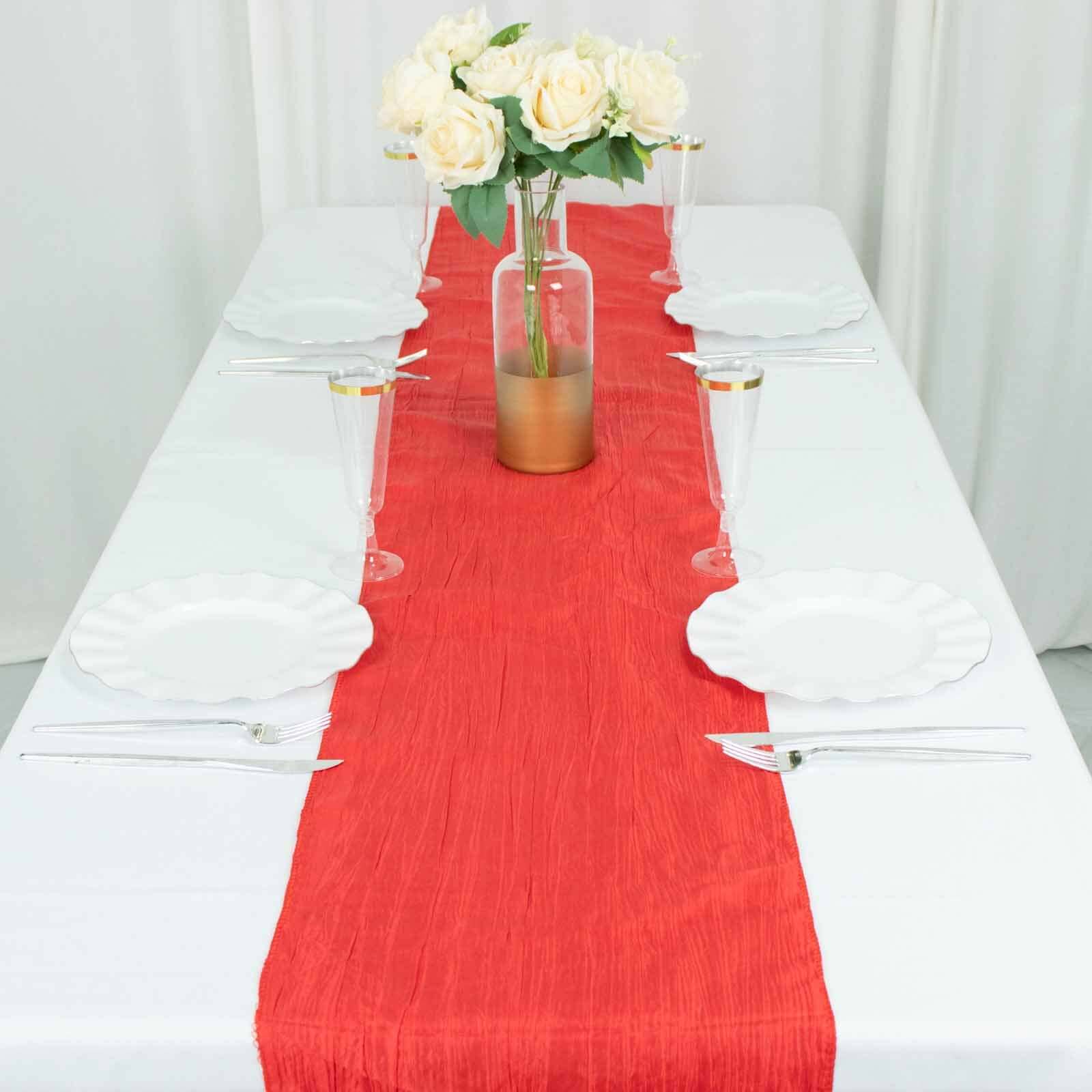 Taffeta 12x108 Table Runner Red - Accordion Crinkle Design