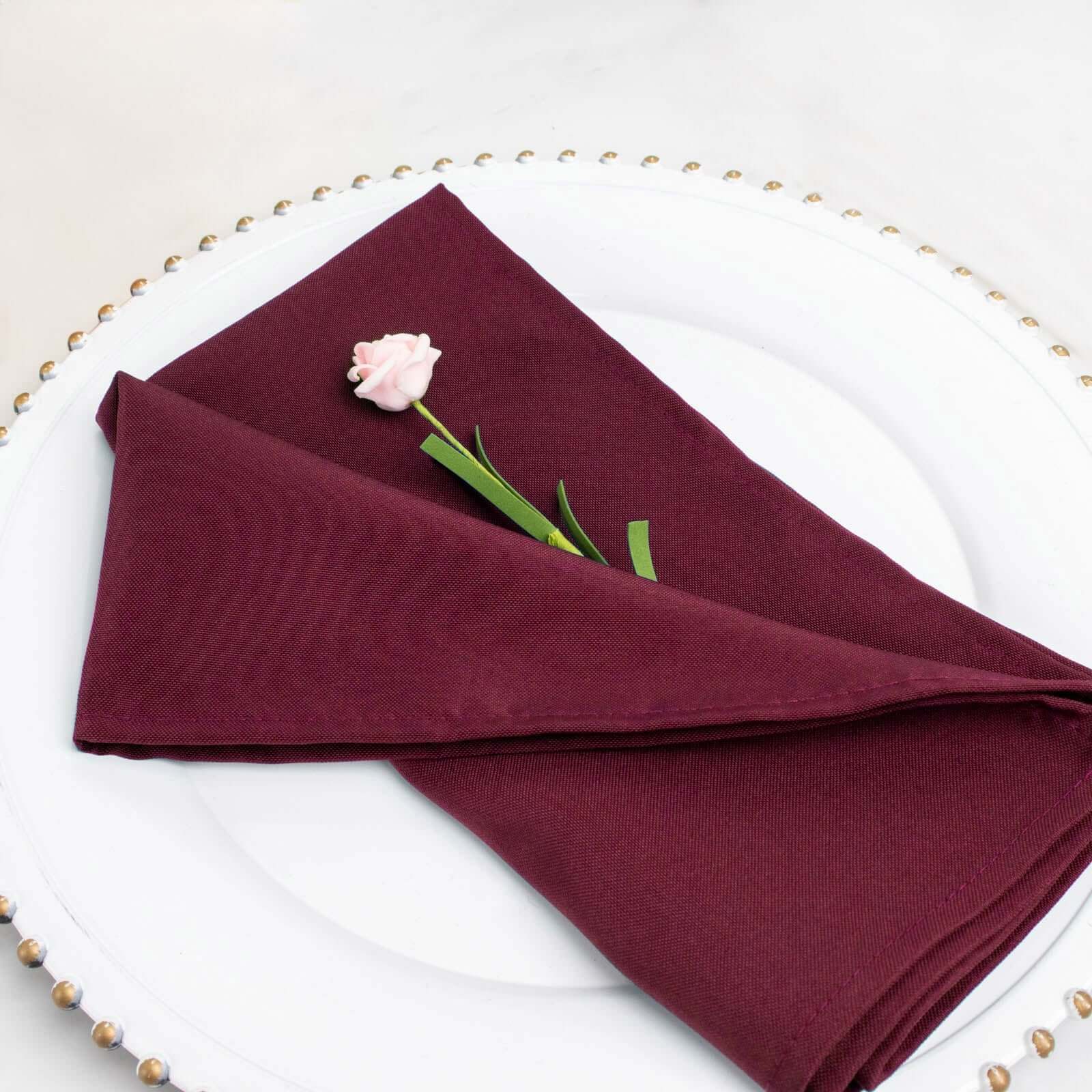 5 Pack Premium Polyester 20x20 Napkins Burgundy - Wrinkle-Resistant & Durable Dinner Napkins