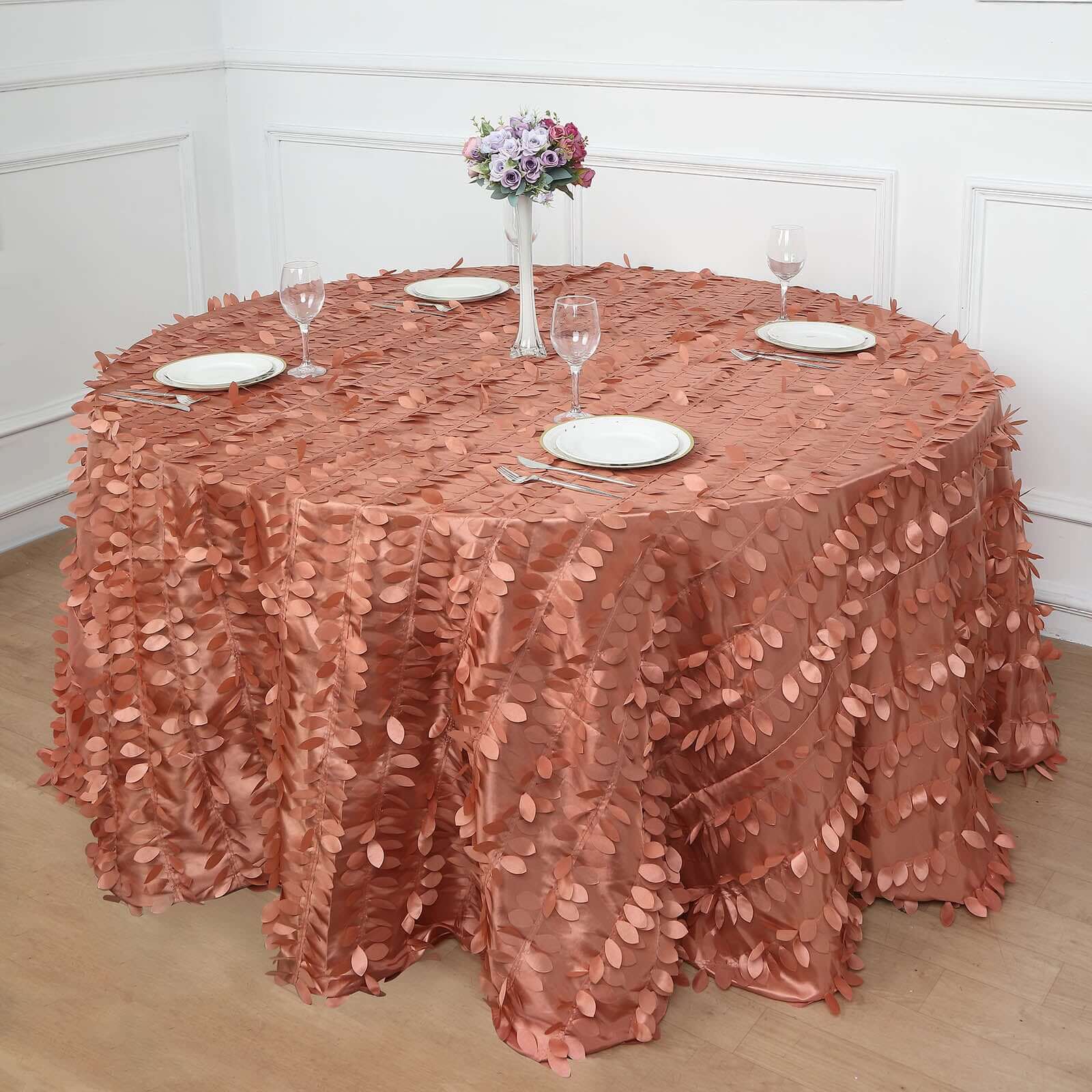 Taffeta 132 Round Tablecloth Terracotta (Rust) Leaf | 3D Leaf Petal Design Seamless Table Cover