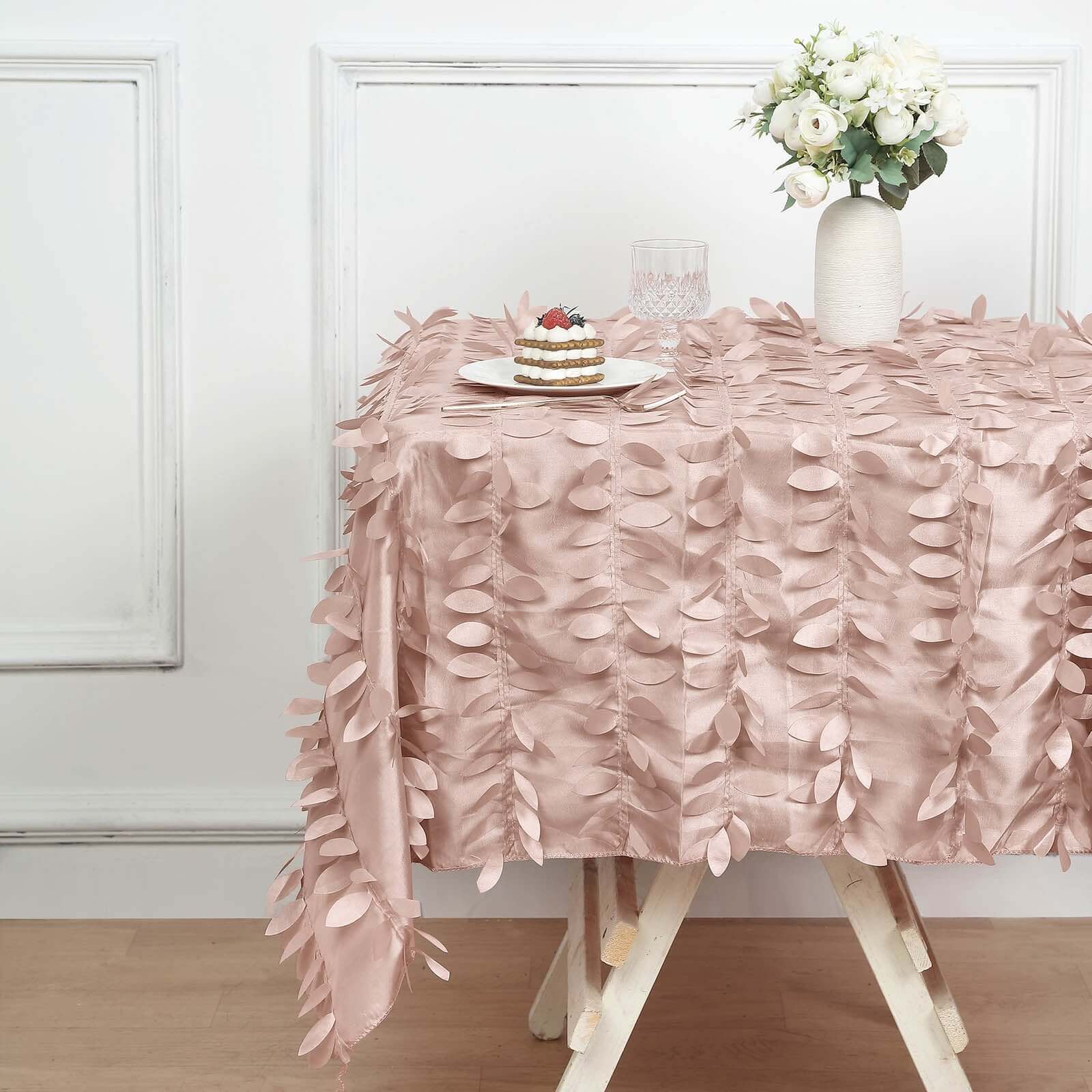 Taffeta 54x54 Table Overlay Square Tablecloth Dusty Rose 3D Leaf Petal Table Cover