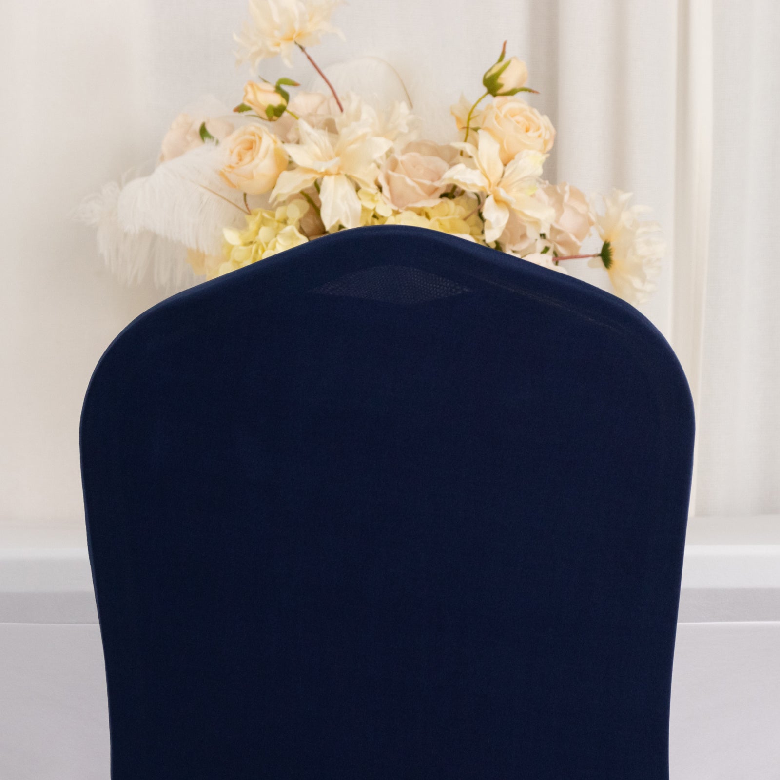 Premium Spandex Chair Cover with Foot Pockets for Banquet Chairs Navy Blue - Stretch 220GSM Fitted Slipcover