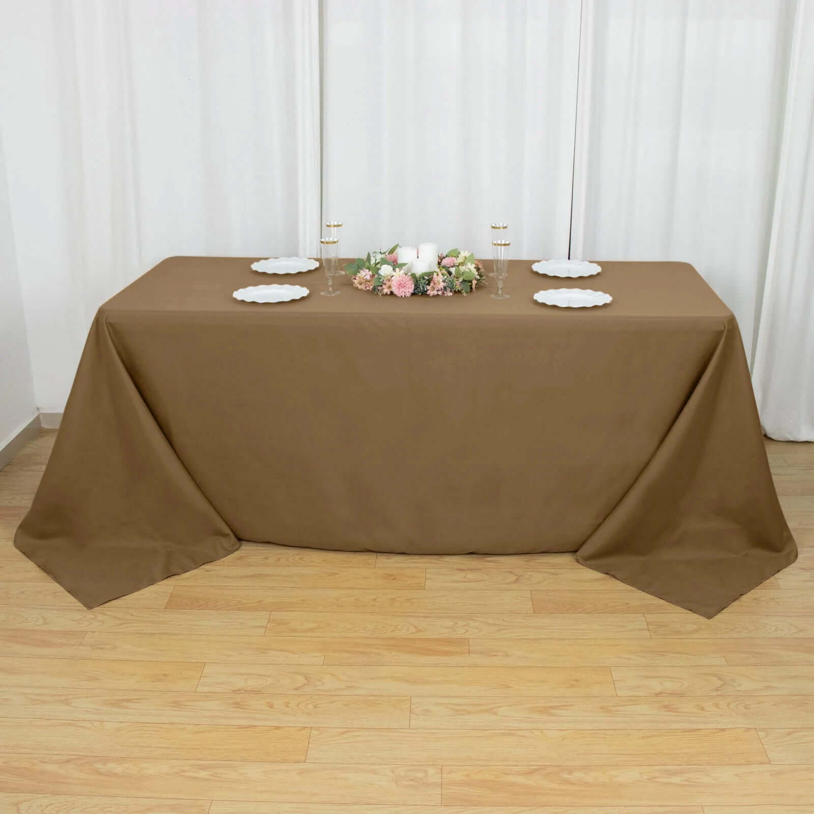Polyester 90x132 Rectangle Tablecloth Taupe - Seamless Wrinkle-Resistant Table Cover