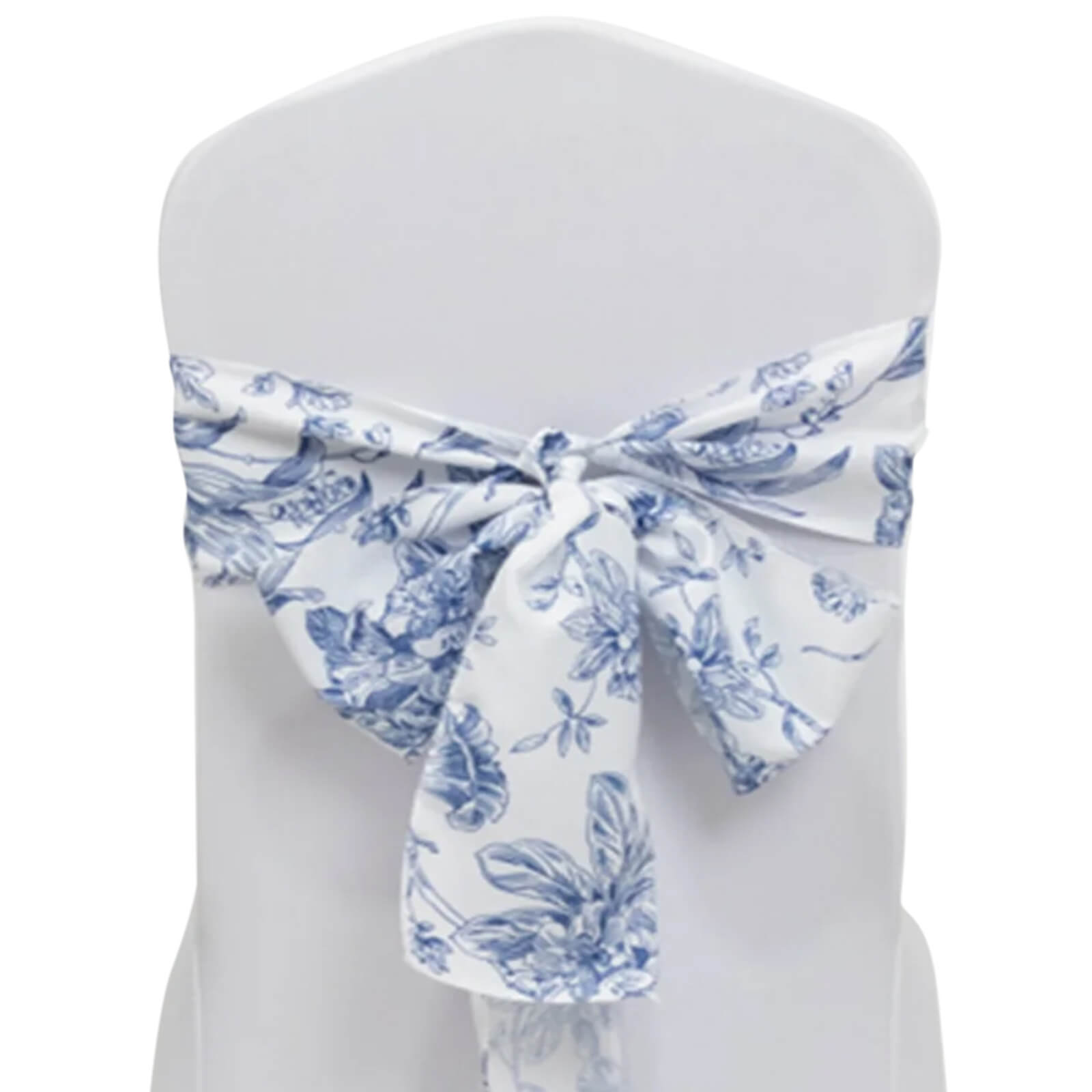 Polyester Chair Sashes White/Blue French Toile Floral Design - Wrinkle-Resistant & Durable Chair Bows for Exquisite Weddings & Banquets 6x108