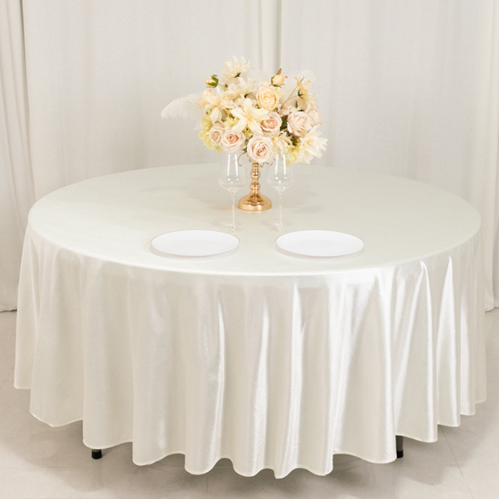 Premium Scuba Round 108 Tablecloth Shimmering Pearl - Wrinkle Free & Stain Resistant Table Cover