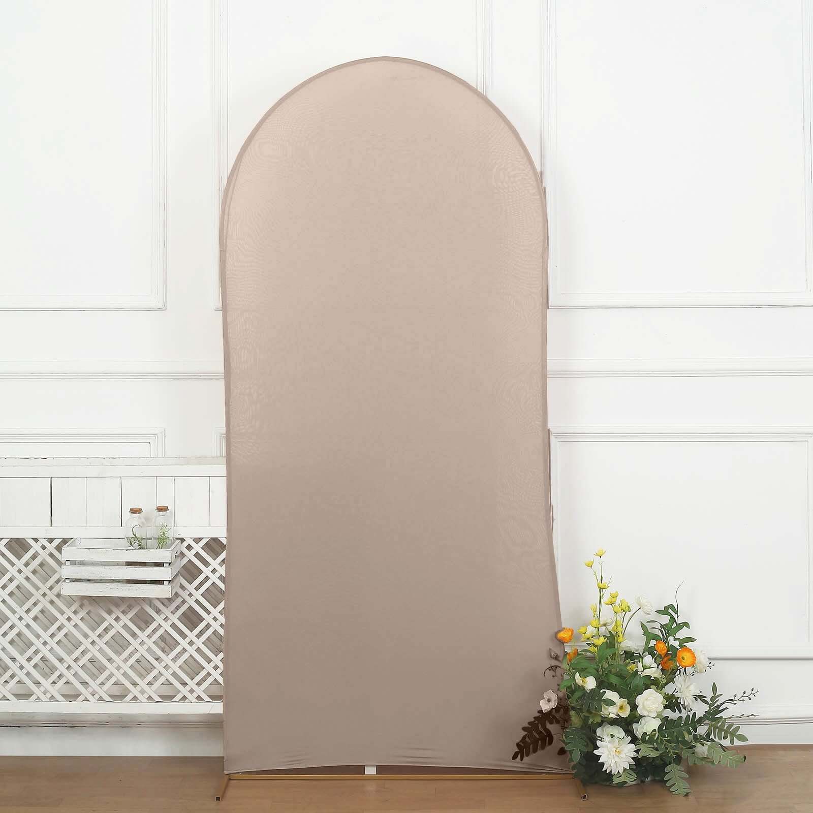 7ft Matte Nude Spandex Fitted Chiara Backdrop Stand Cover For Round Top Wedding Arch